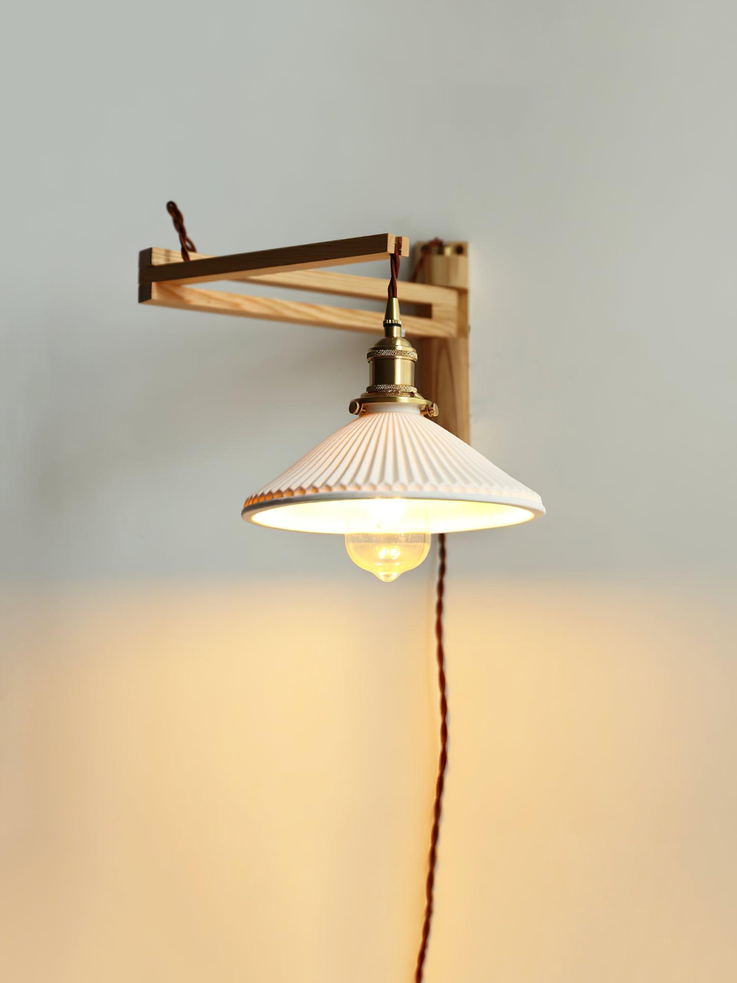 Sathen Nordic Art Telescopic Walnut Ceramic Wooden Wall Lamp-Neutral Decor