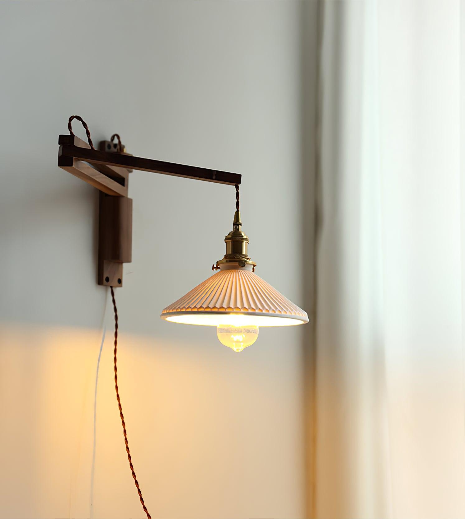 Sathen Nordic Art Telescopic Walnut Ceramic Wooden Wall Lamp-Neutral Decor
