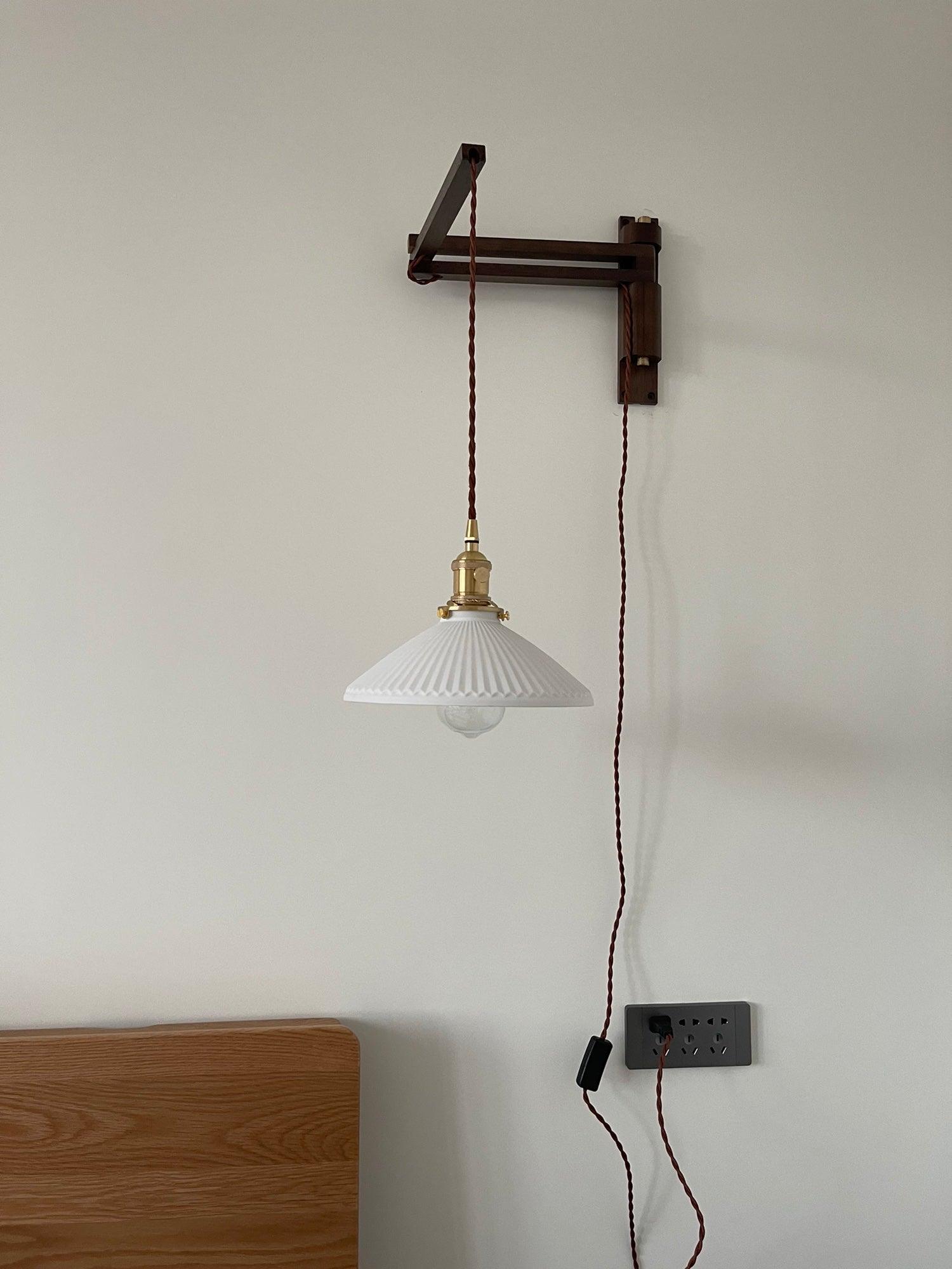 Sathen Nordic Art Telescopic Walnut Ceramic Wooden Wall Lamp-Neutral Decor