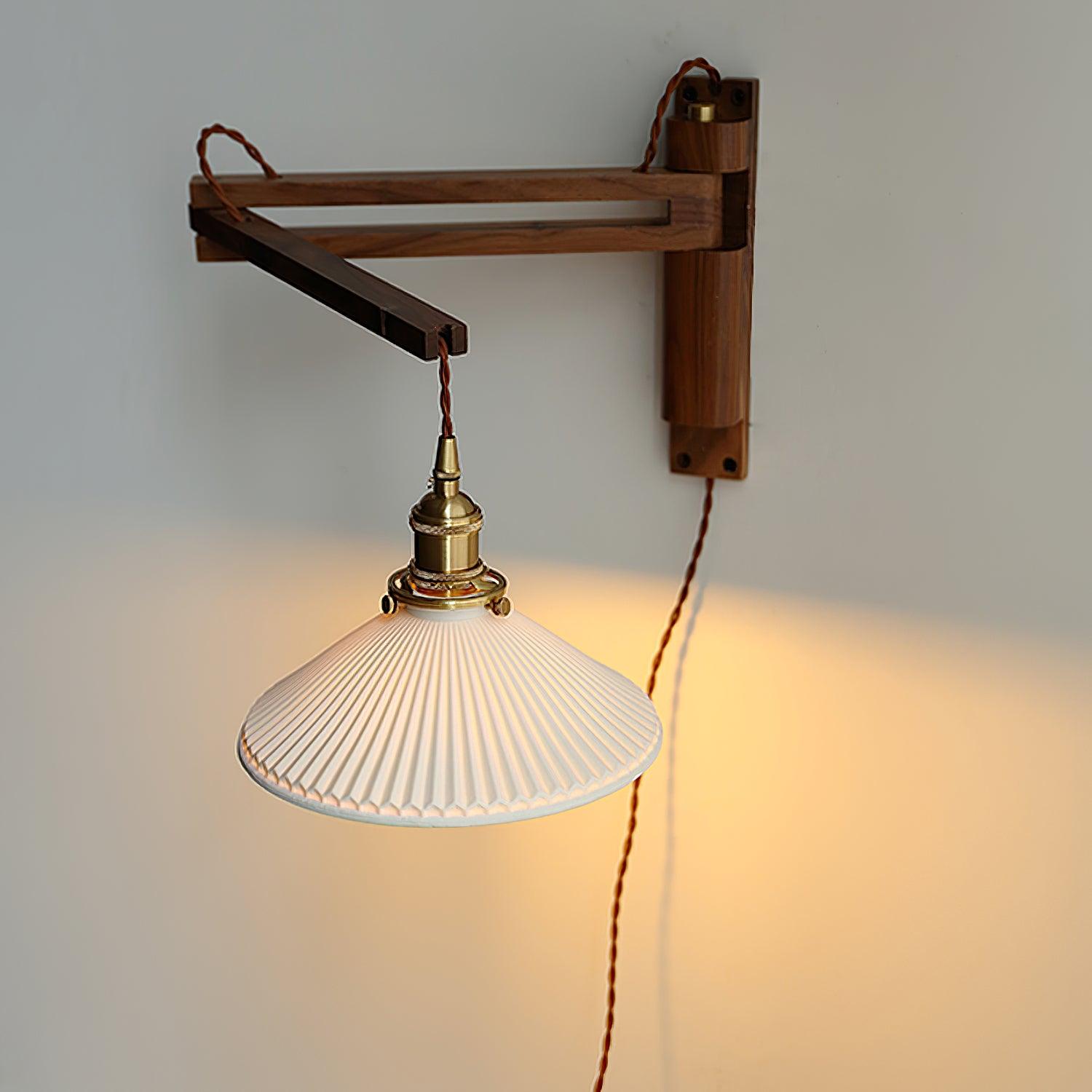 Sathen Nordic Art Telescopic Walnut Ceramic Wooden Wall Lamp-Neutral Decor