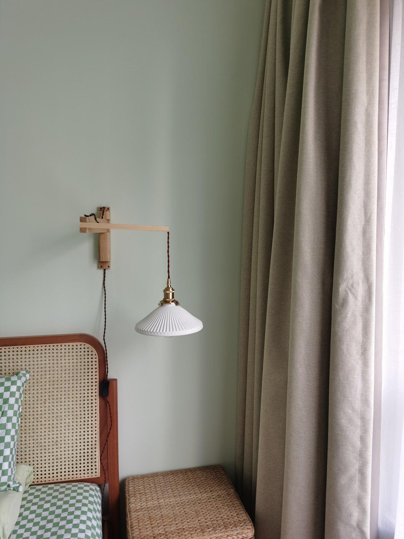 Sathen Nordic Art Telescopic Walnut Ceramic Wooden Wall Lamp-Neutral Decor