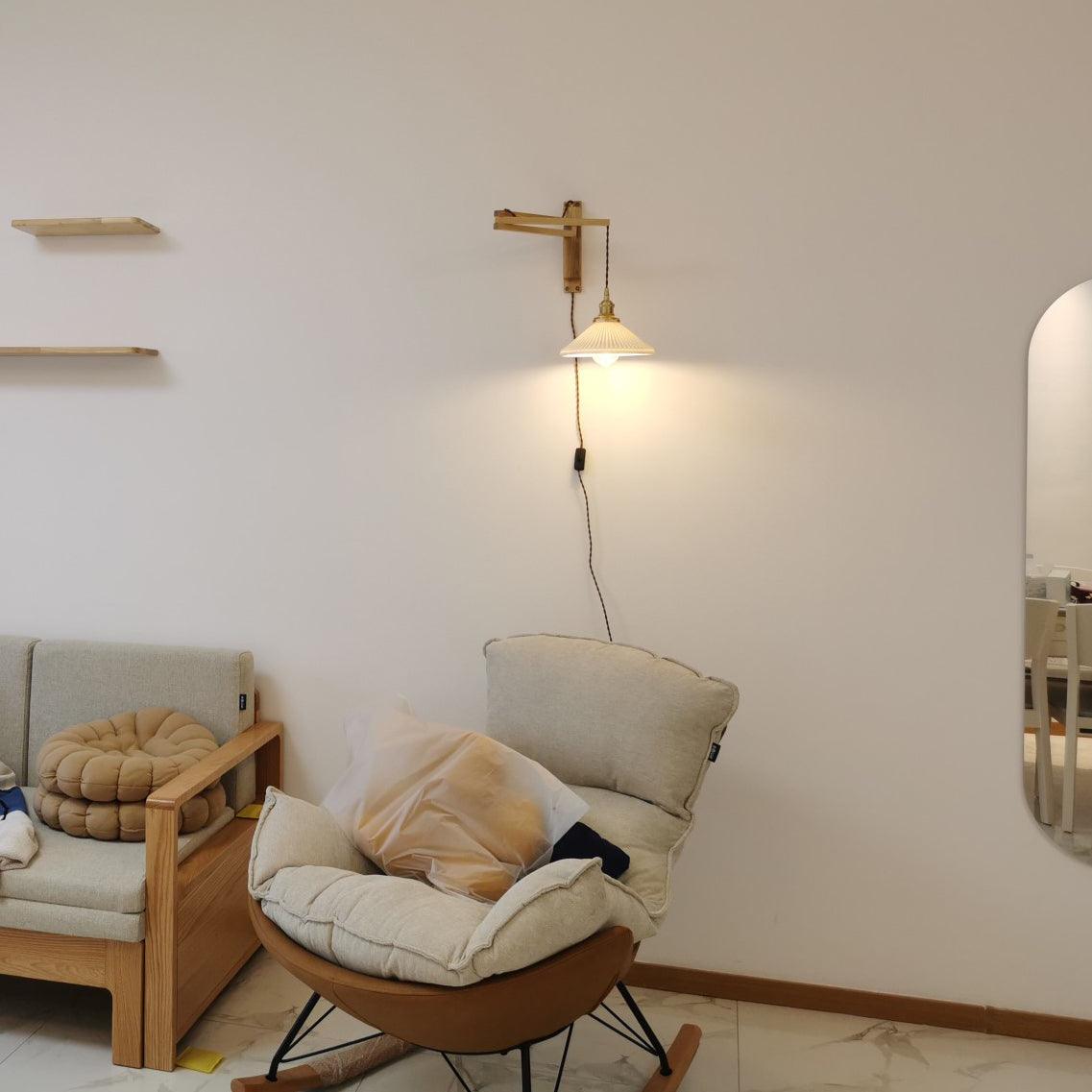 Sathen Nordic Art Telescopic Walnut Ceramic Wooden Wall Lamp-Neutral Decor
