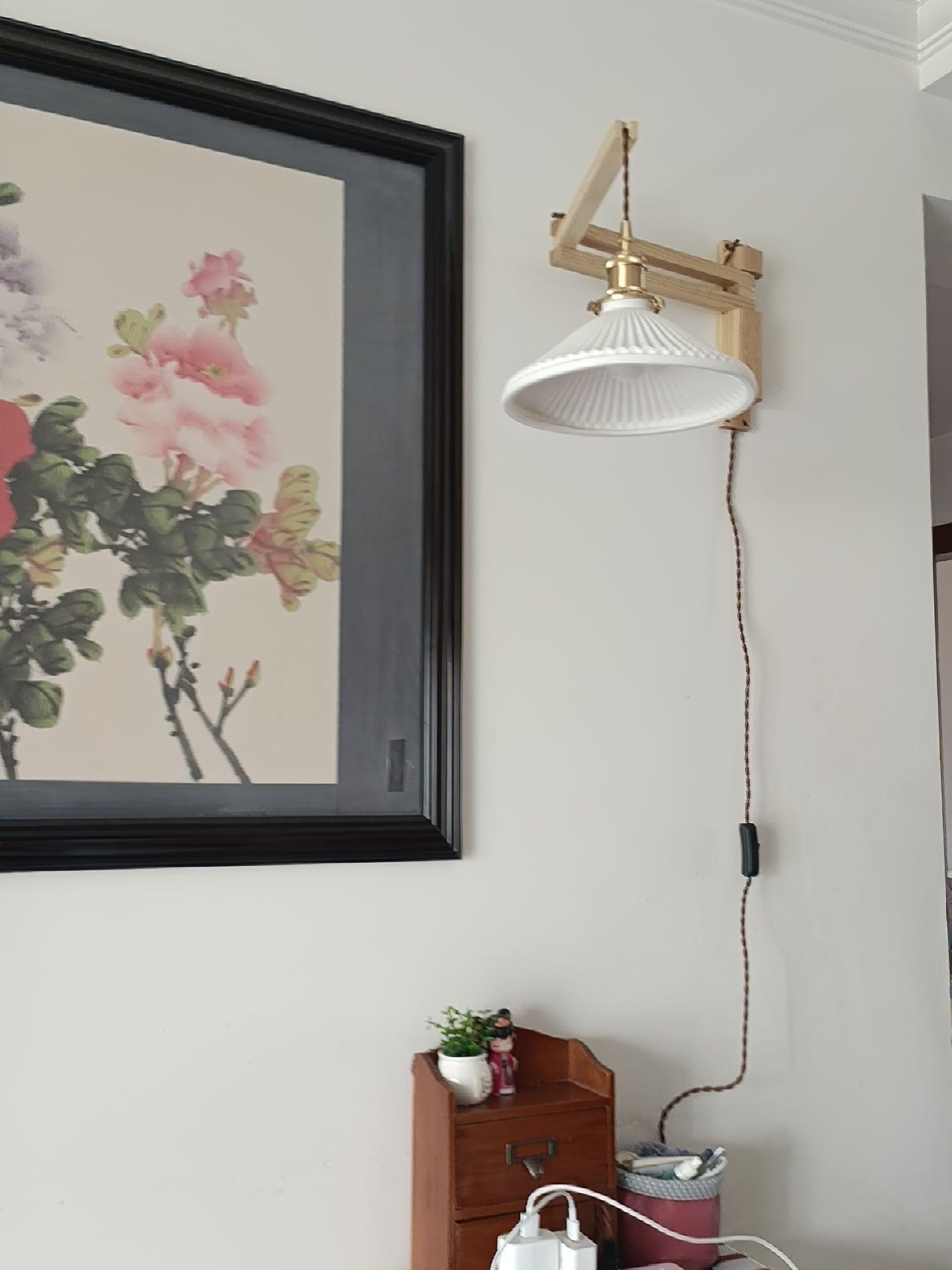 Sathen Nordic Art Telescopic Walnut Ceramic Wooden Wall Lamp-Neutral Decor