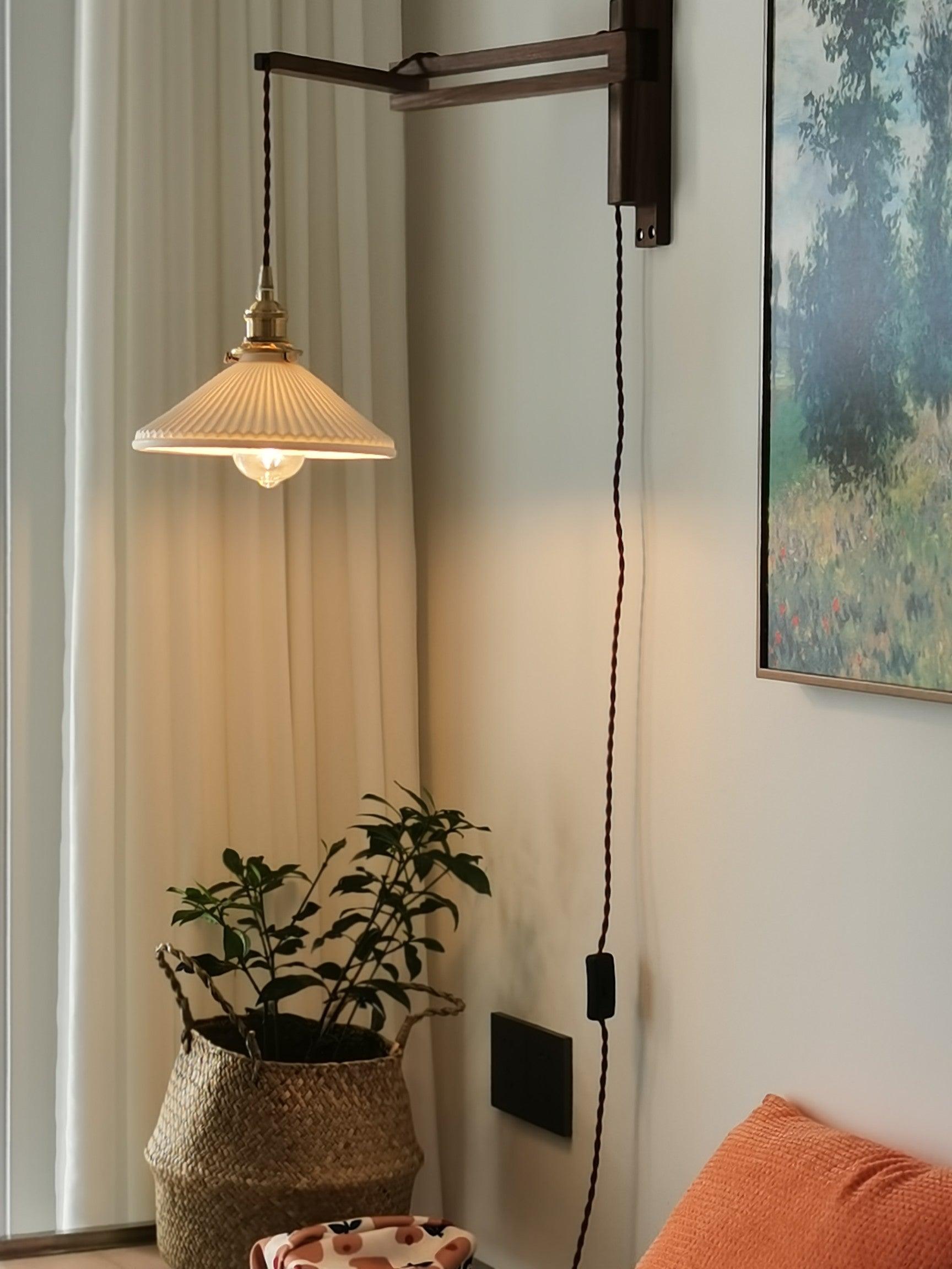 Sathen Nordic Art Telescopic Walnut Ceramic Wooden Wall Lamp-Neutral Decor