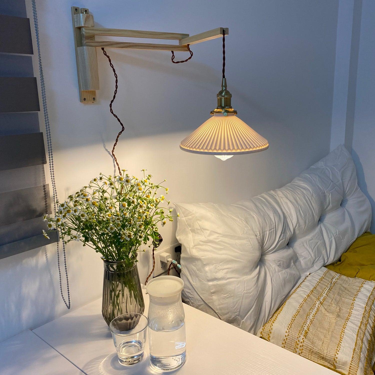 Sathen Nordic Art Telescopic Walnut Ceramic Wooden Wall Lamp-Neutral Decor