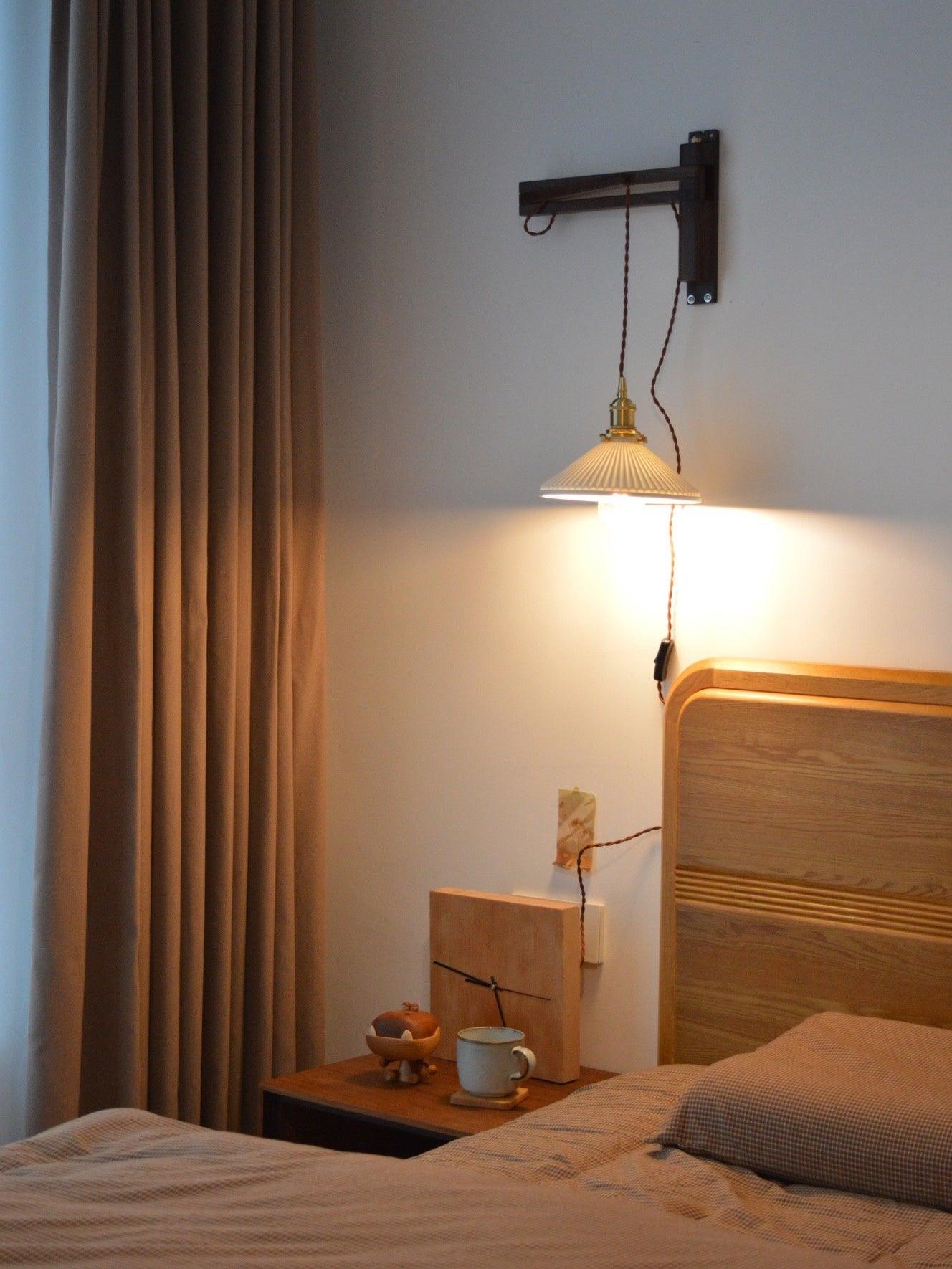 Sathen Nordic Art Telescopic Walnut Ceramic Wooden Wall Lamp-Neutral Decor
