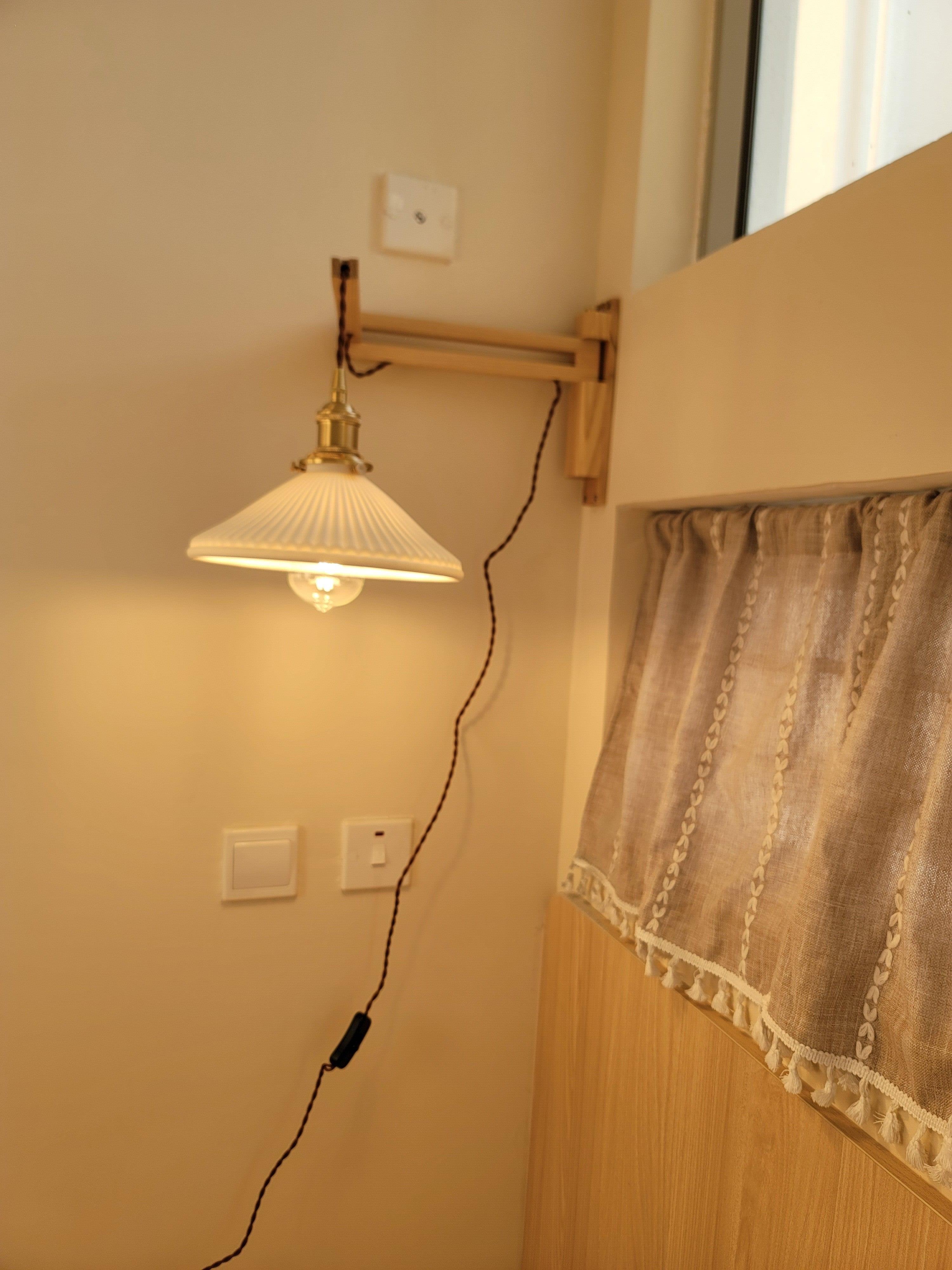 Sathen Nordic Art Telescopic Walnut Ceramic Wooden Wall Lamp-Neutral Decor