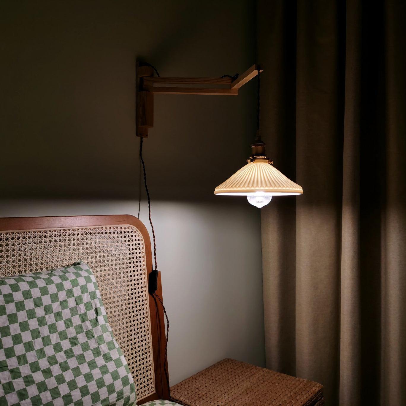 Sathen Nordic Art Telescopic Walnut Ceramic Wooden Wall Lamp-Neutral Decor