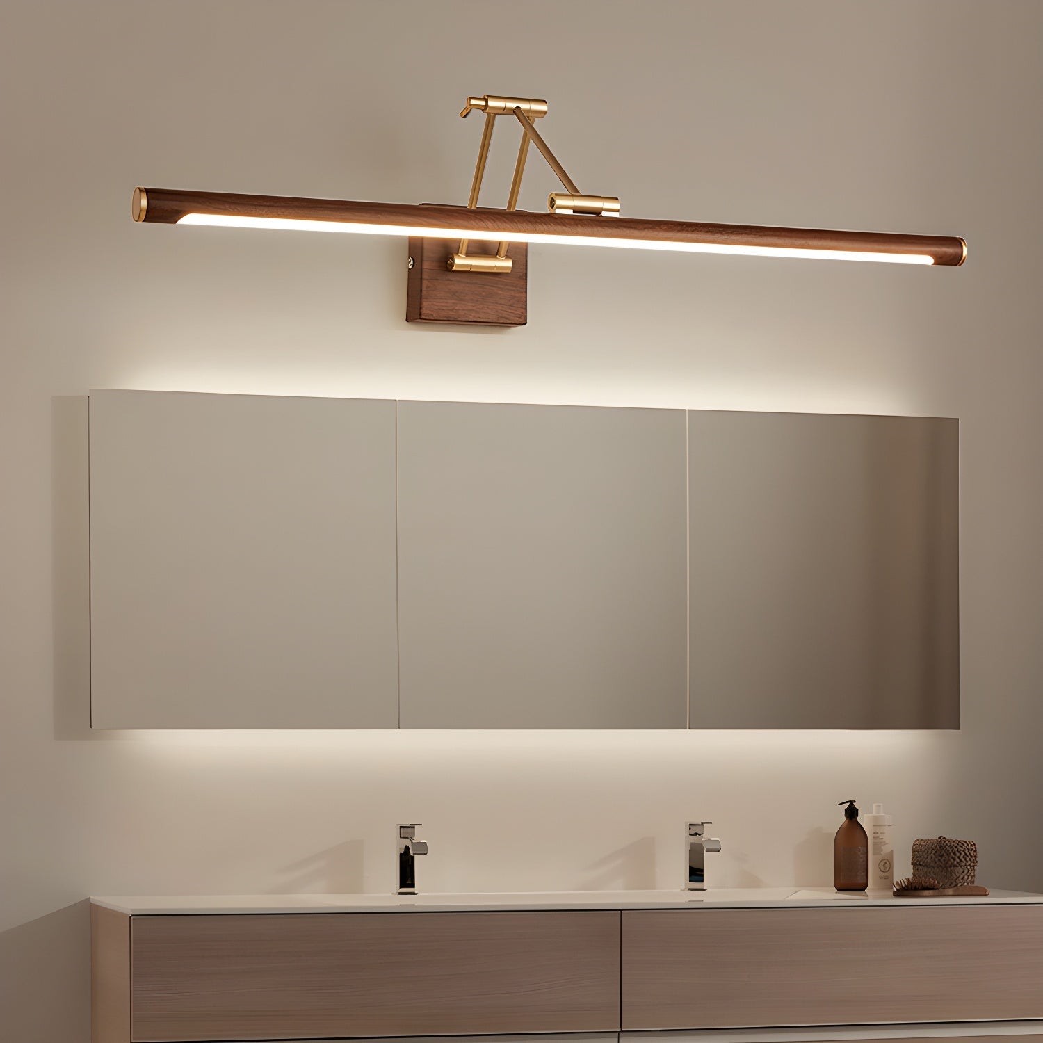 Walnut Color Linear Adjustable Wall Light-Neutral Decor