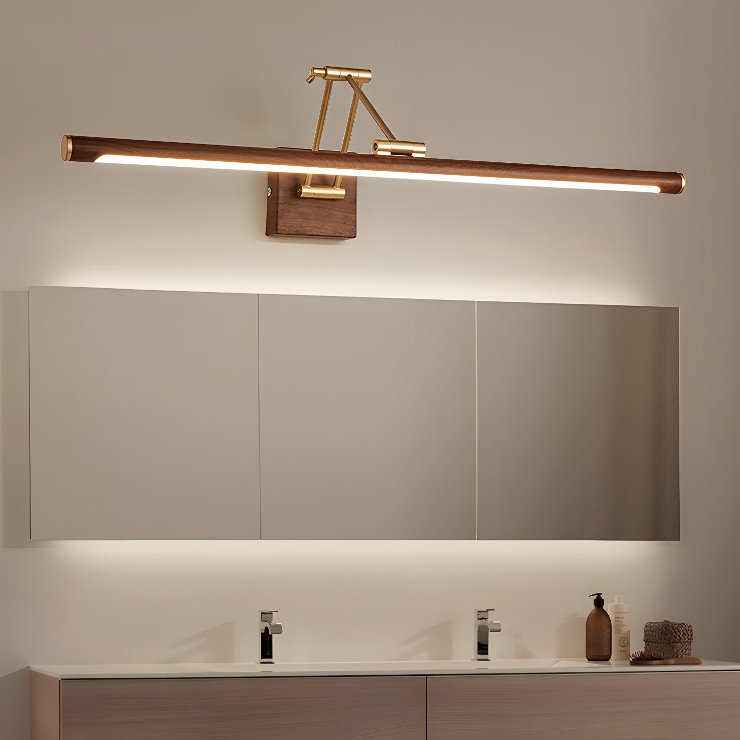 Walnut Color Linear Adjustable Wall Light-Neutral Decor