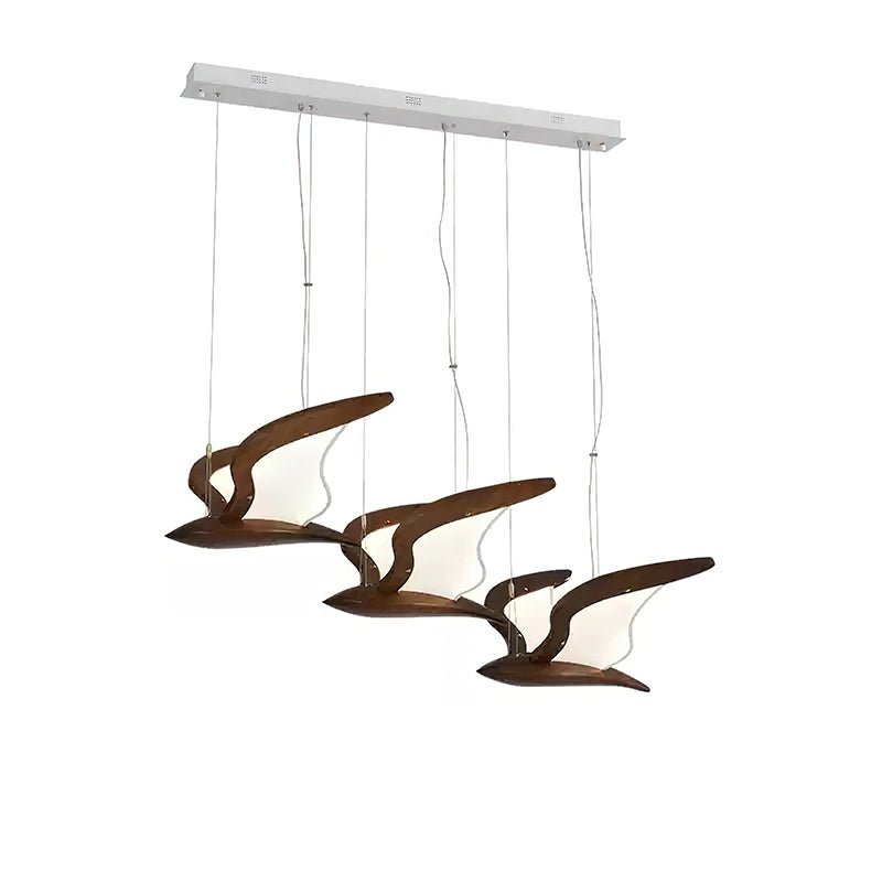 Lustra Chandelier Bird Form Wood Sculptural-Neutral Decor