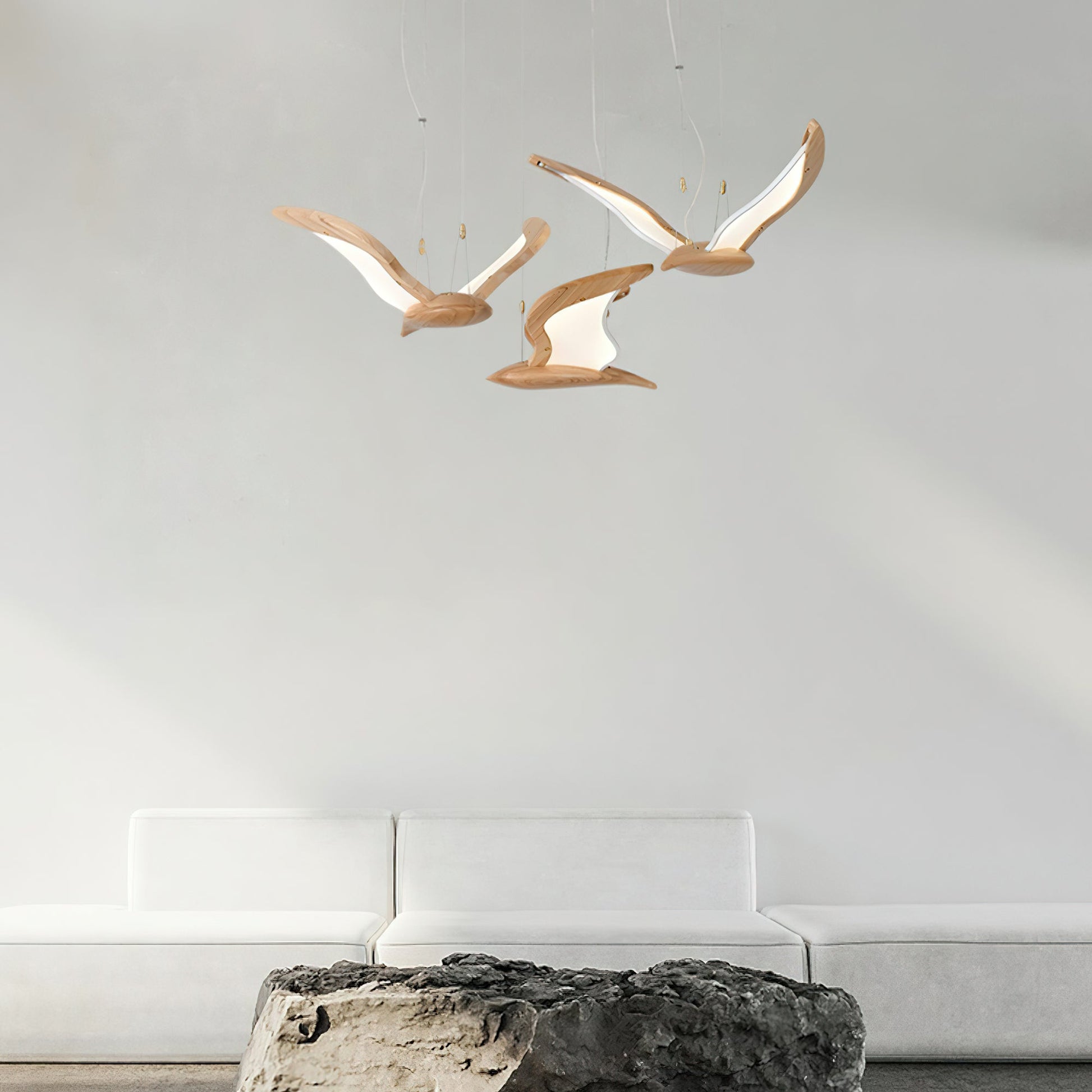 Lustra Chandelier Bird Form Wood Sculptural-Neutral Decor