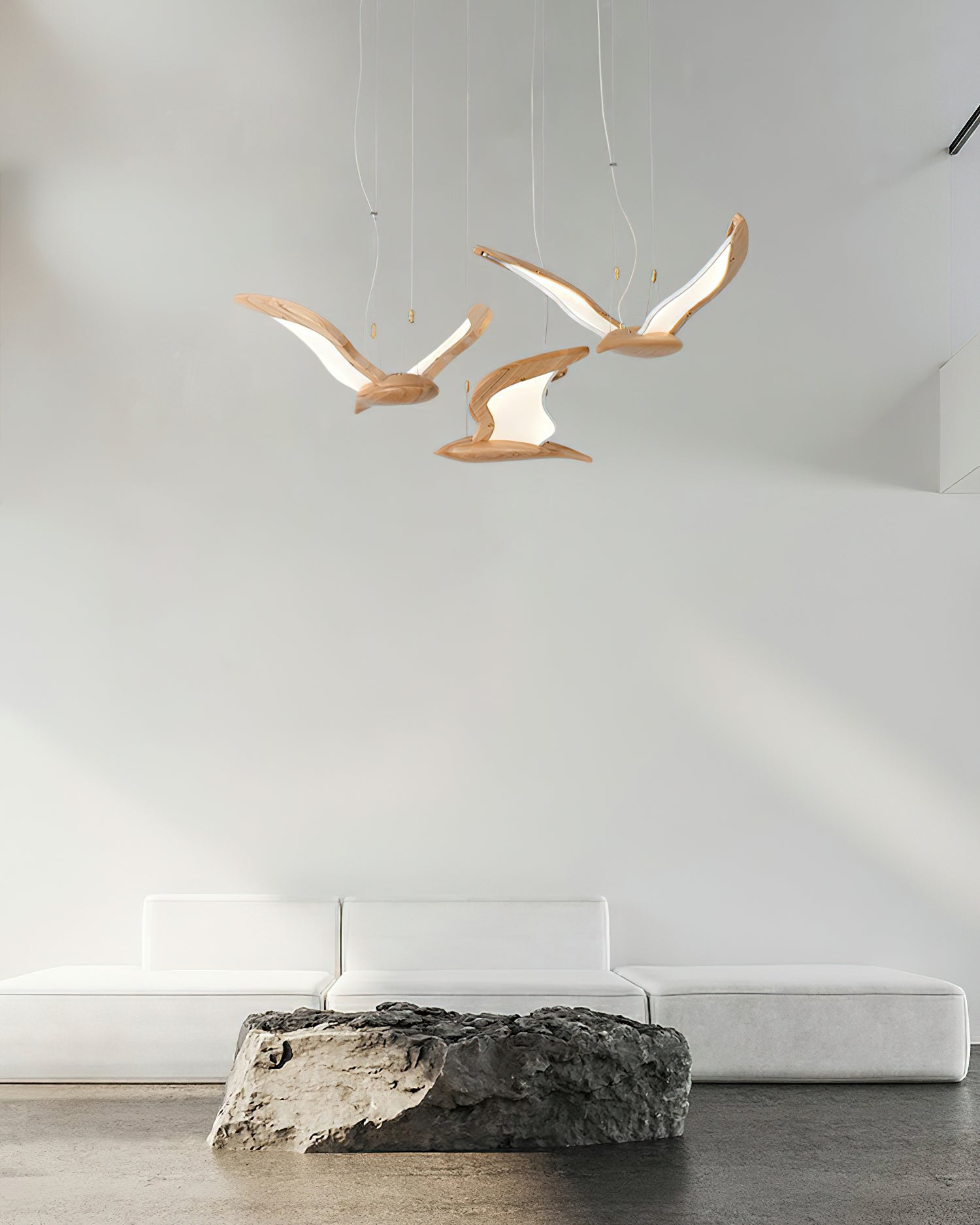 Lustra Chandelier Bird Form Wood Sculptural-Neutral Decor