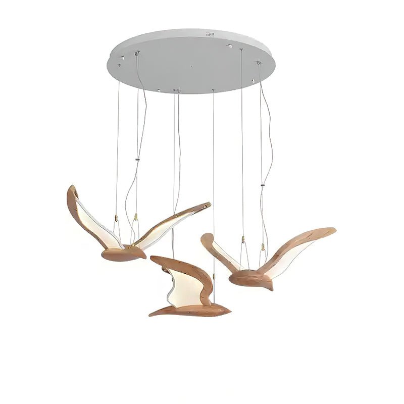 Lustra Chandelier Bird Form Wood Sculptural-Neutral Decor
