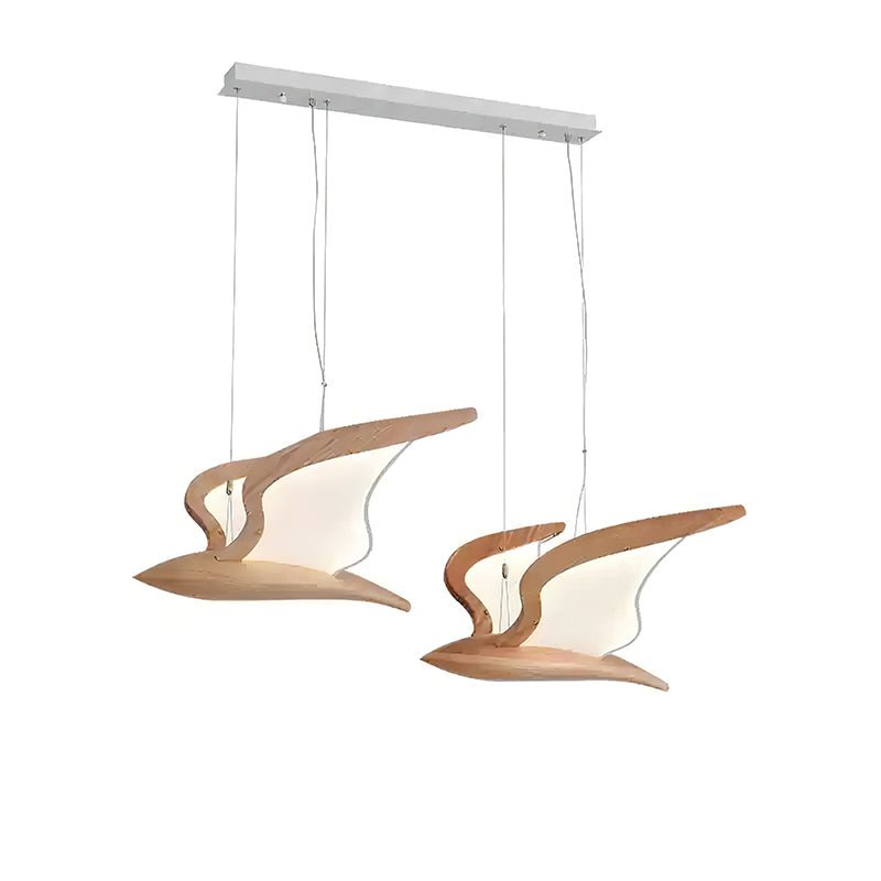 Lustra Chandelier Bird Form Wood Sculptural-Neutral Decor