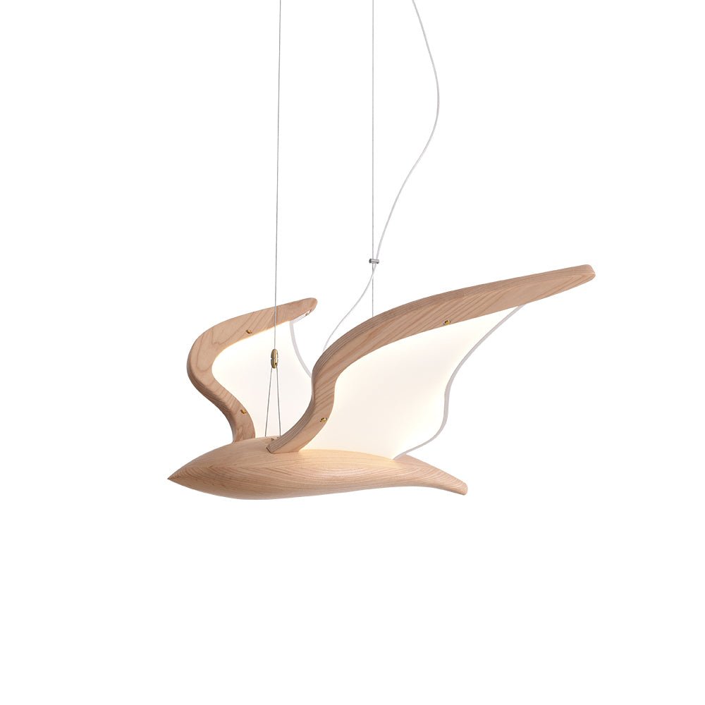 Lustra Chandelier Bird Form Wood Sculptural-Neutral Decor