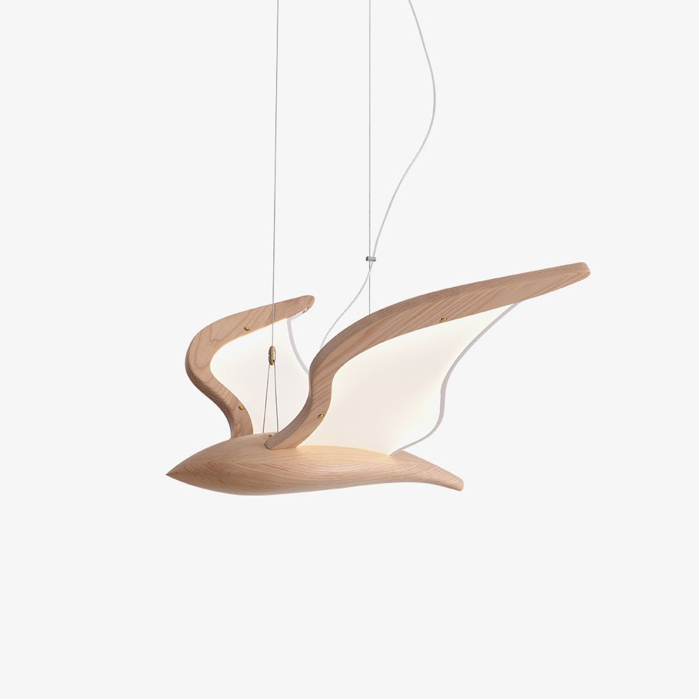 Lustra Chandelier Bird Form Wood Sculptural-Neutral Decor