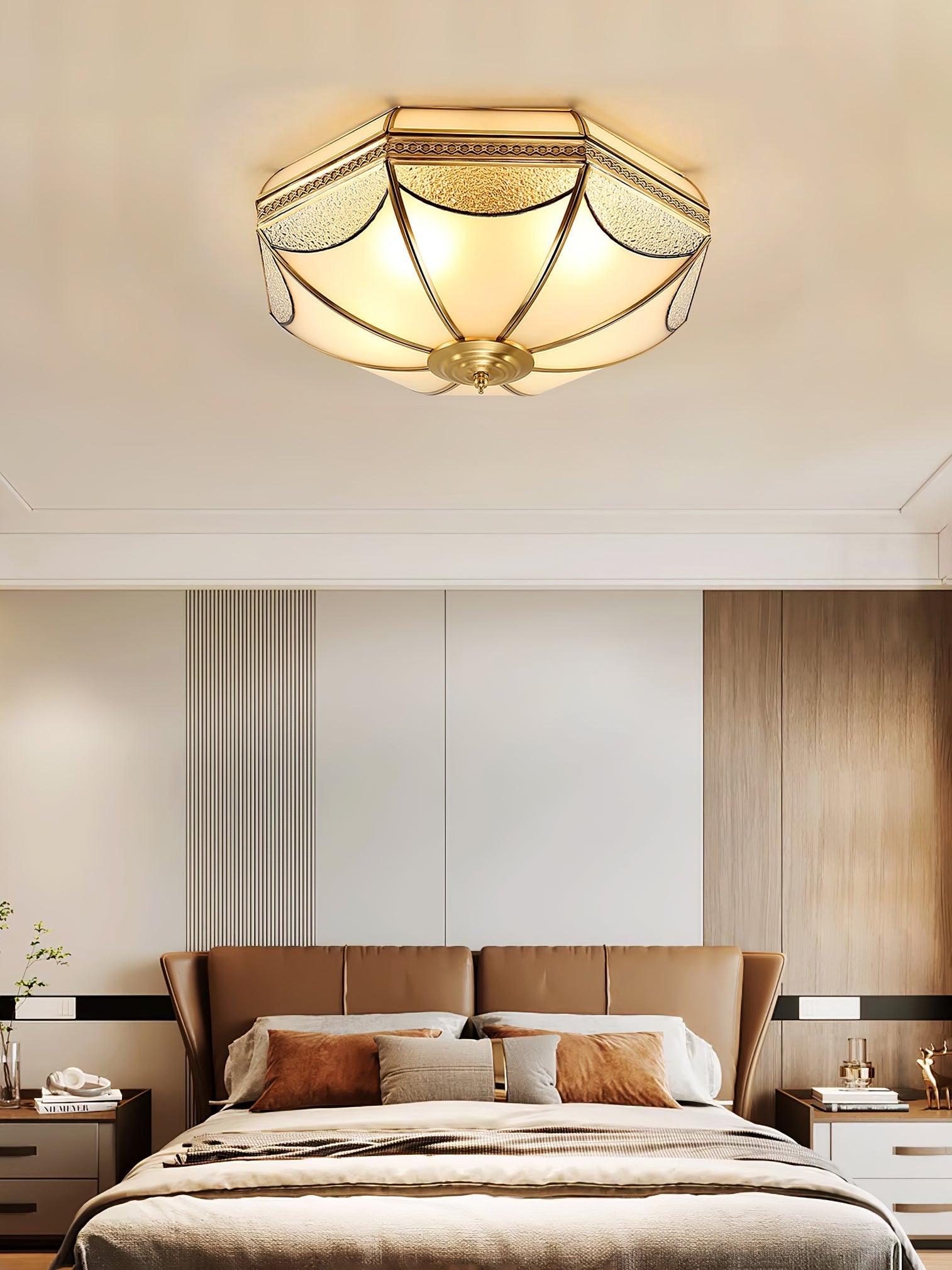 Ellaeara Warehouse Dome Shape Brass Glass Ceiling Lamp-Neutral Decor