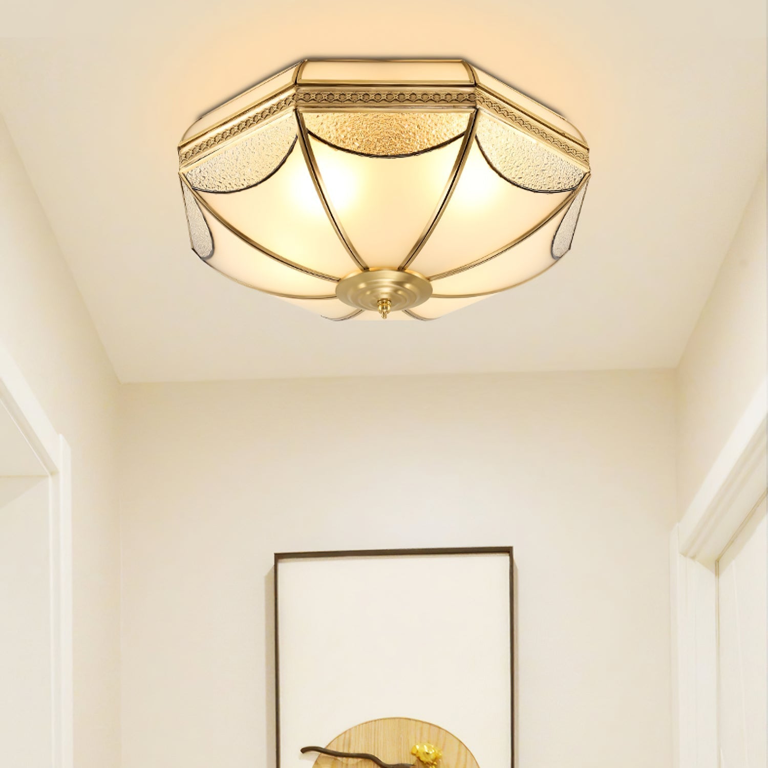Ellaeara Warehouse Dome Shape Brass Glass Ceiling Lamp-Neutral Decor