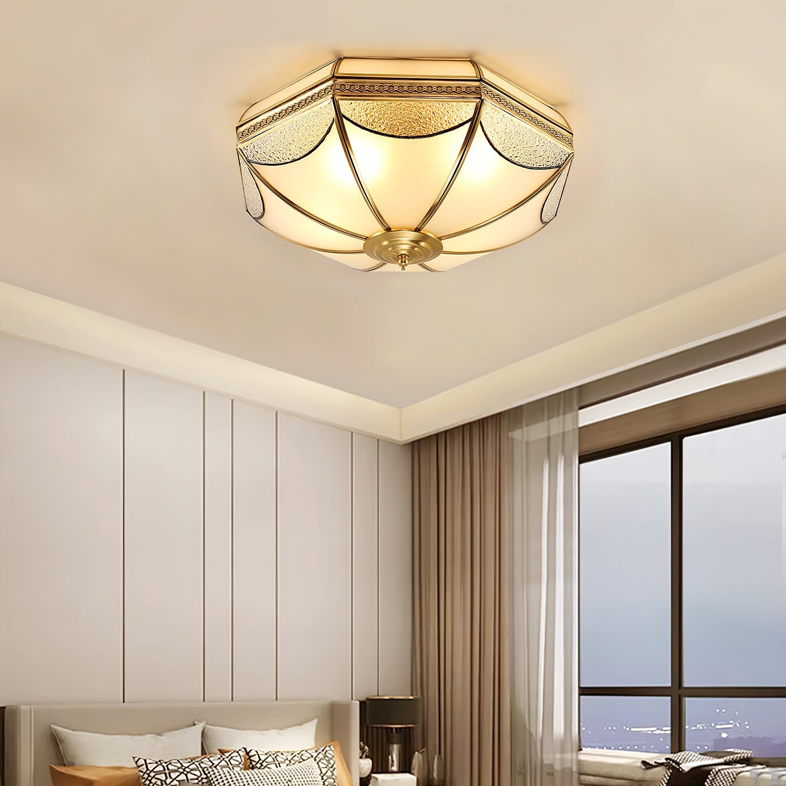 Ellaeara Warehouse Dome Shape Brass Glass Ceiling Lamp-Neutral Decor