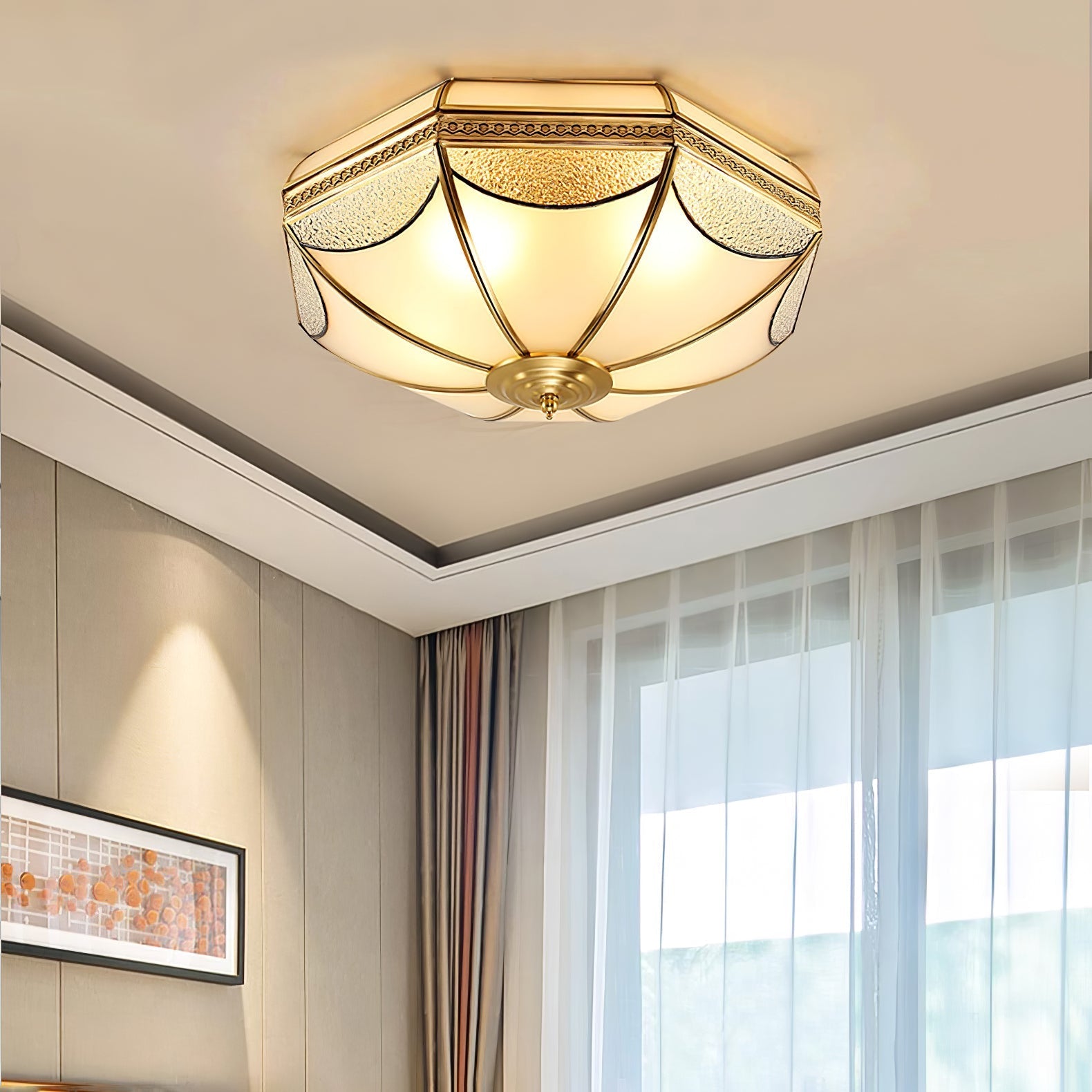 Ellaeara Warehouse Dome Shape Brass Glass Ceiling Lamp-Neutral Decor