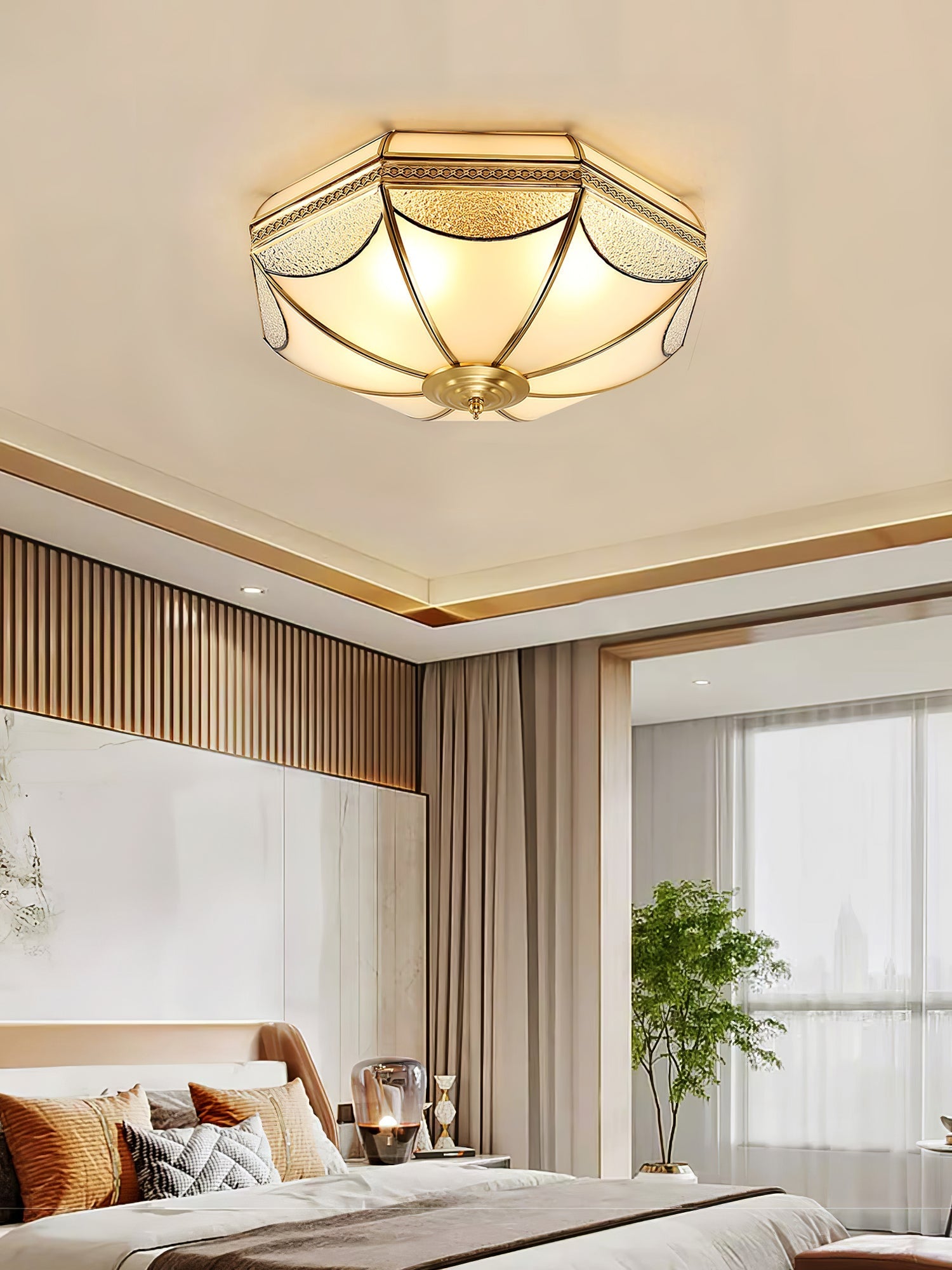 Ellaeara Warehouse Dome Shape Brass Glass Ceiling Lamp-Neutral Decor