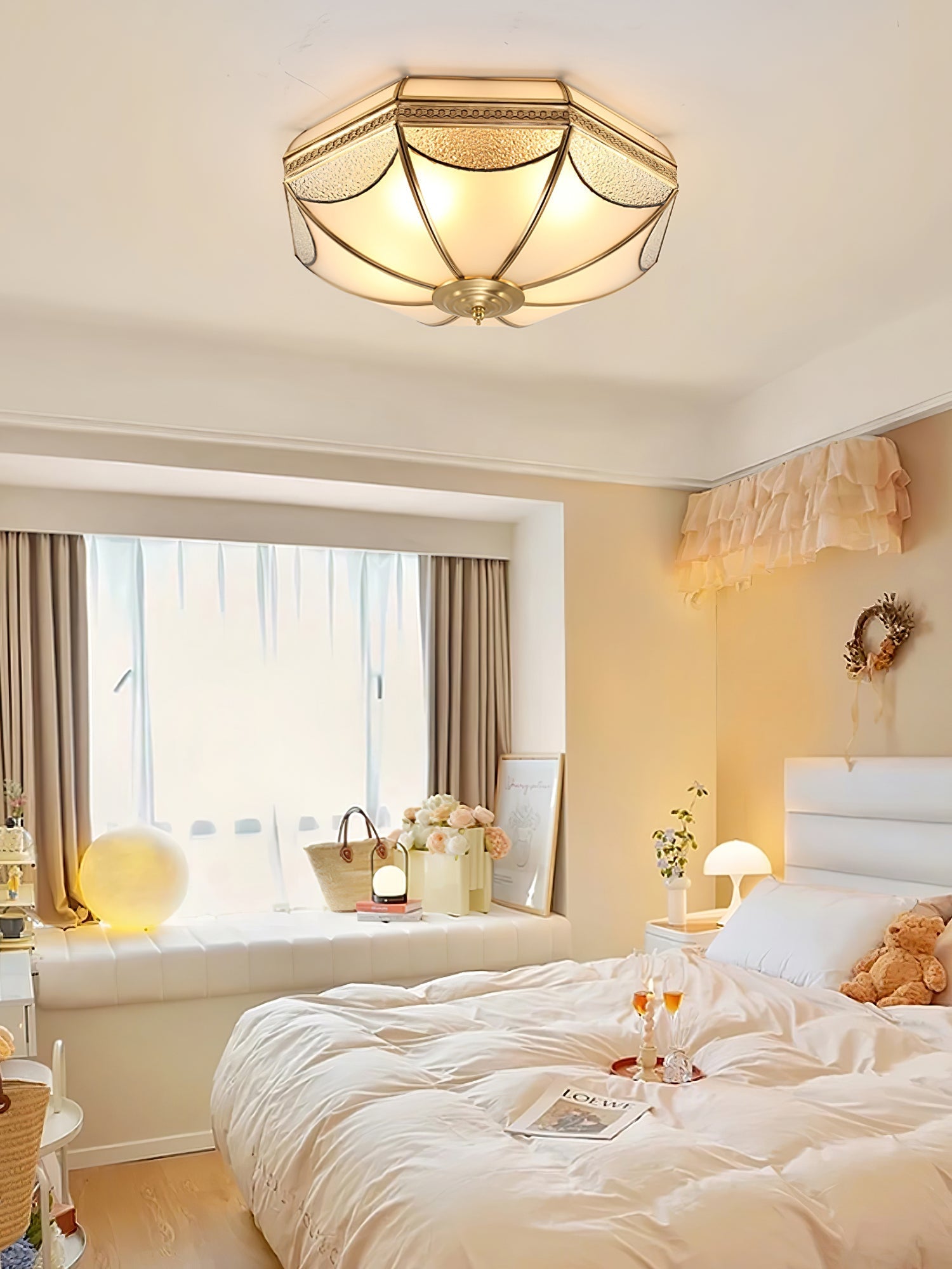 Ellaeara Warehouse Dome Shape Brass Glass Ceiling Lamp-Neutral Decor