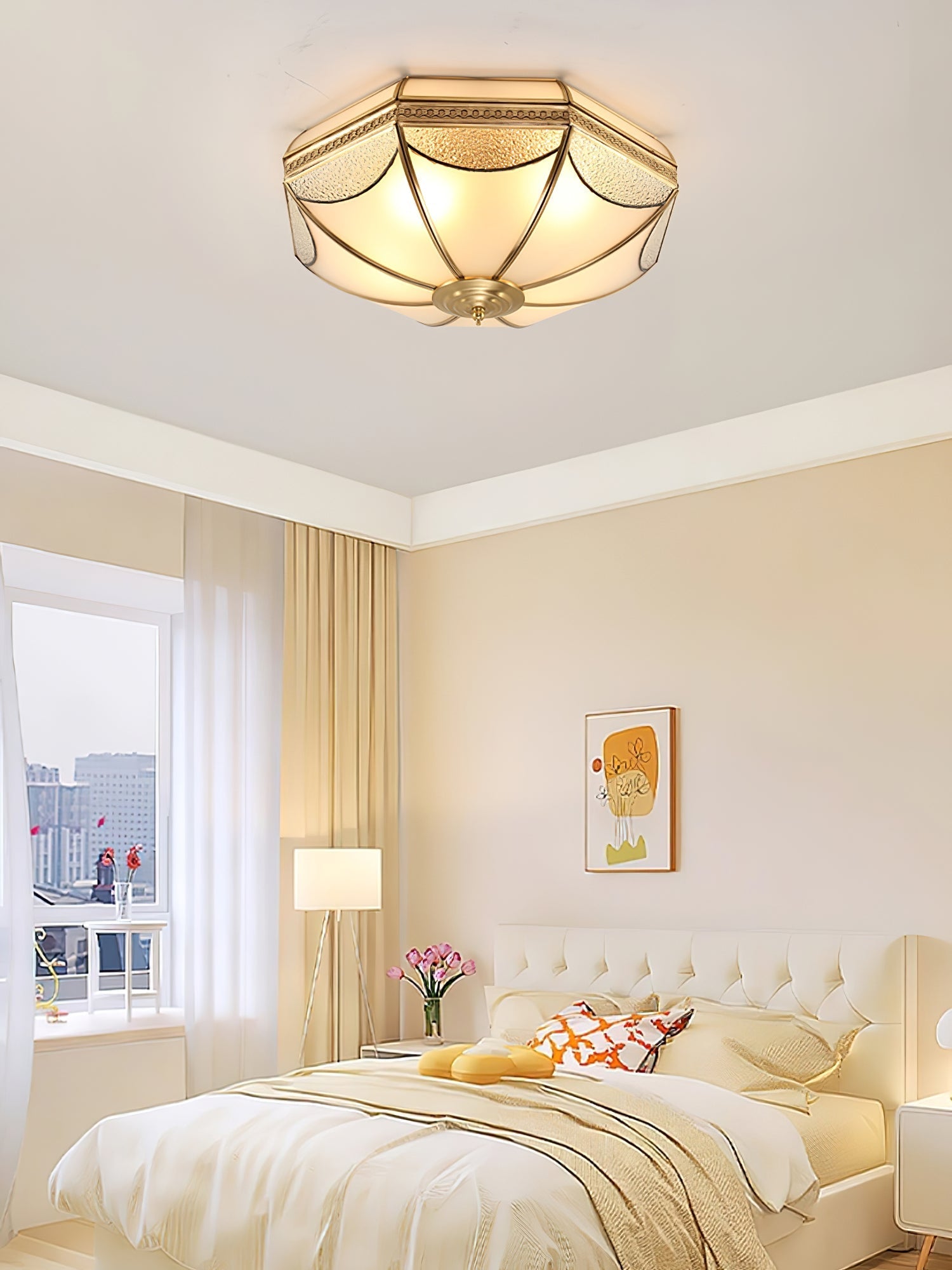 Ellaeara Warehouse Dome Shape Brass Glass Ceiling Lamp-Neutral Decor