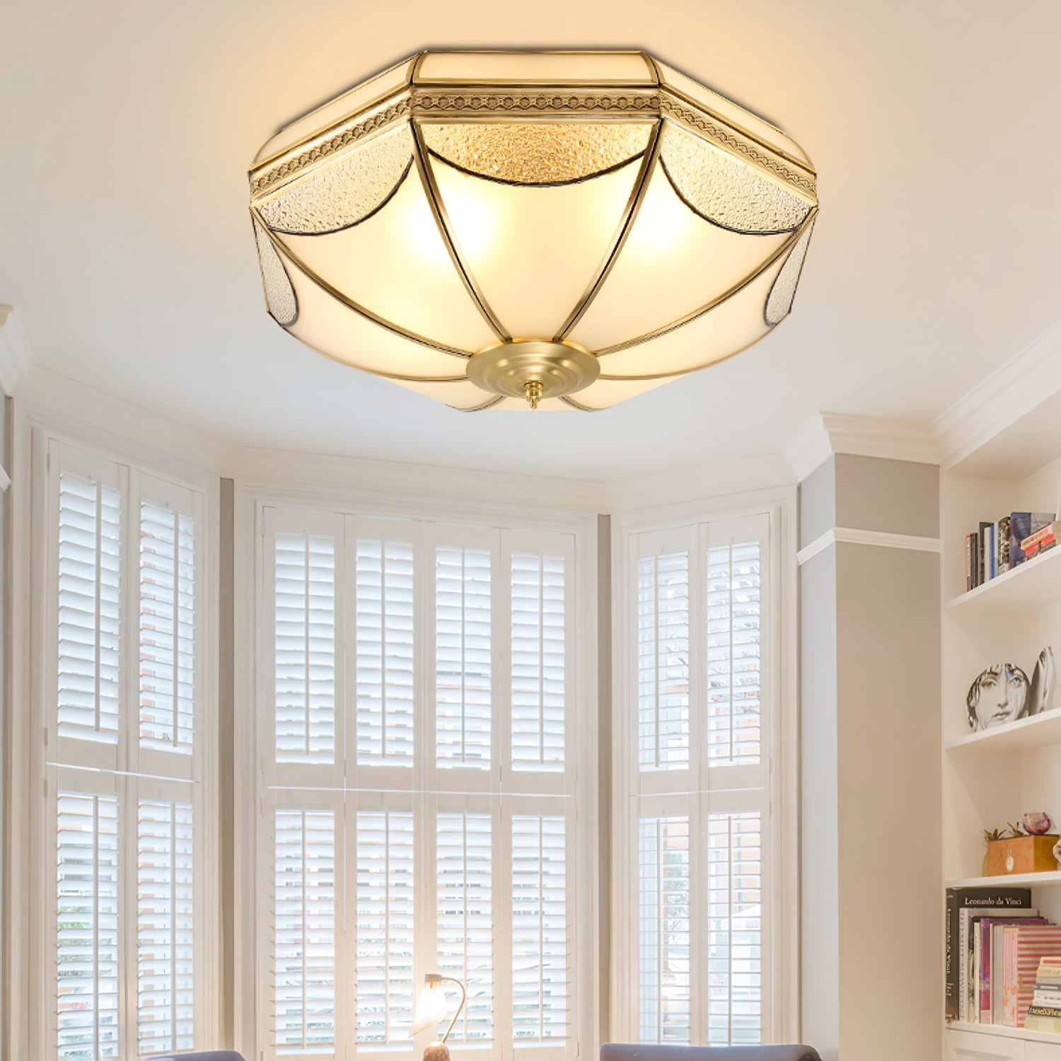 Ellaeara Warehouse Dome Shape Brass Glass Ceiling Lamp-Neutral Decor