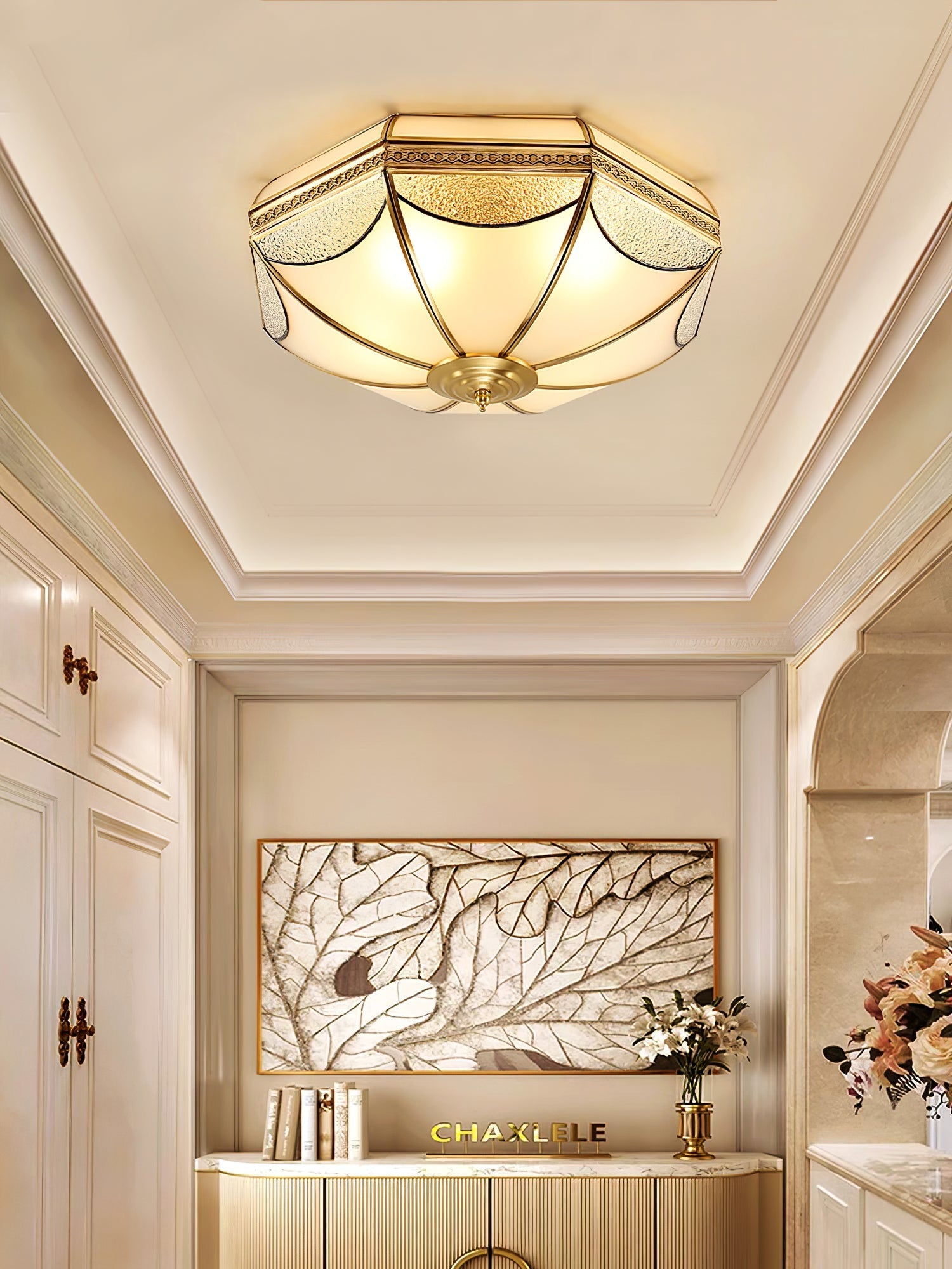 Ellaeara Warehouse Dome Shape Brass Glass Ceiling Lamp-Neutral Decor