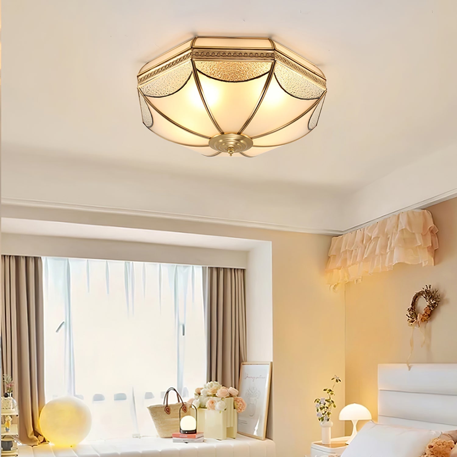 Ellaeara Warehouse Dome Shape Brass Glass Ceiling Lamp-Neutral Decor