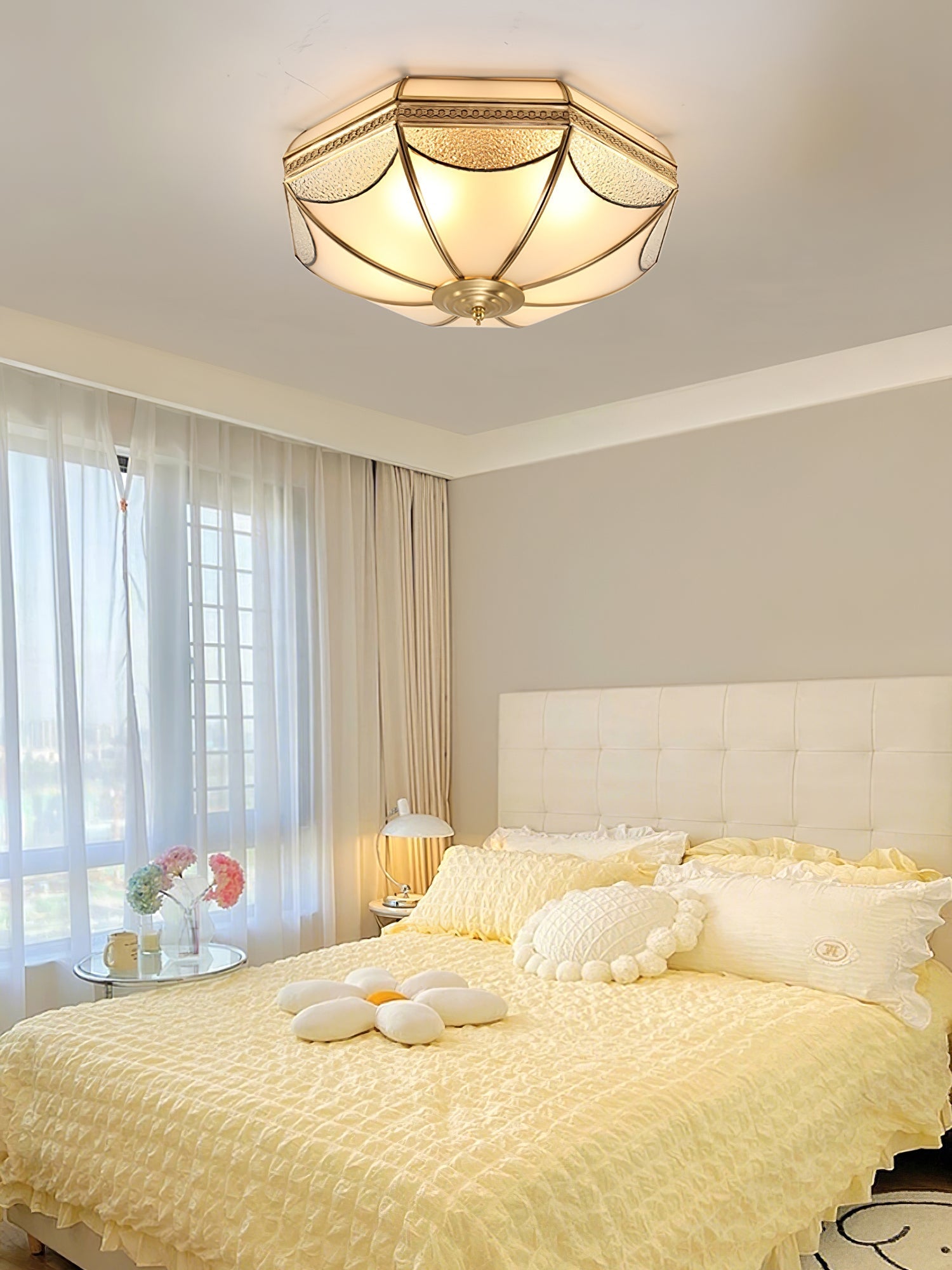 Ellaeara Warehouse Dome Shape Brass Glass Ceiling Lamp-Neutral Decor