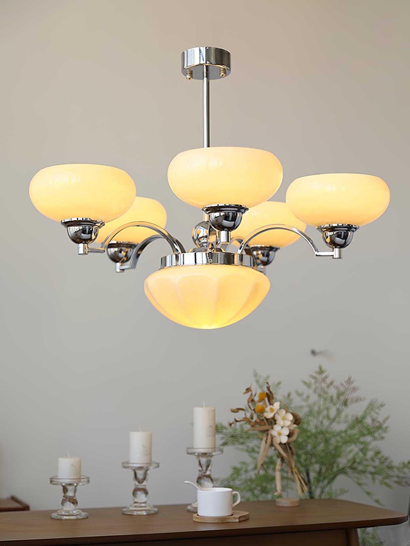 Lustra Chandelier Warre Satin Nickel Glass Iron-Neutral Decor