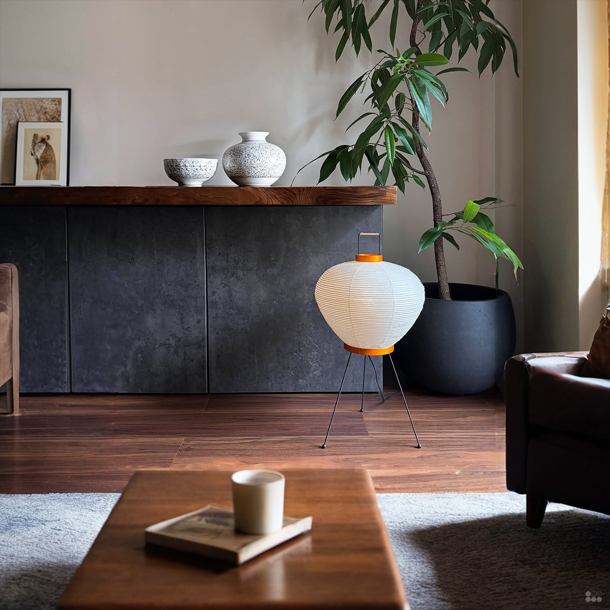 Washi 3A Table Lamp shown in the black color option.