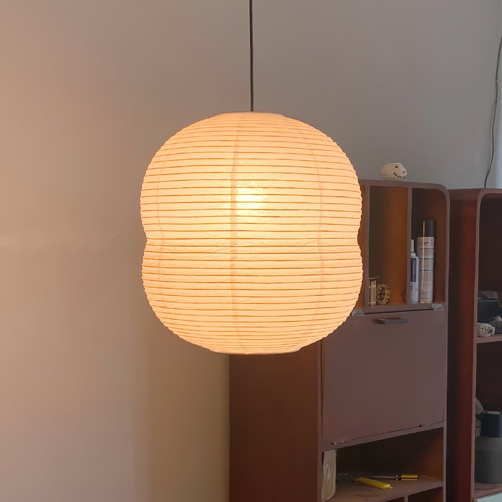 Olive Minimalist Rice Paper Pendant Light-Neutral Decor