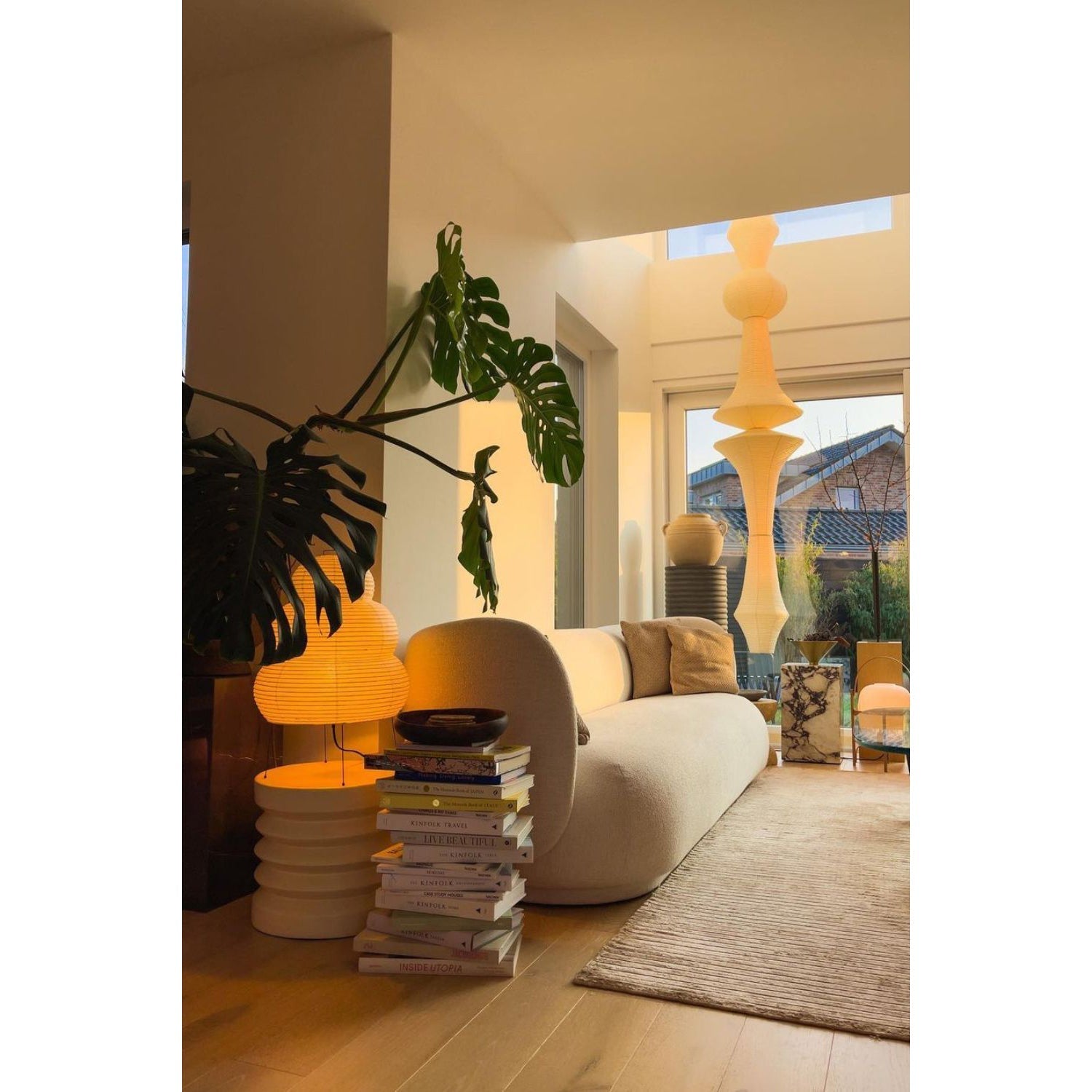 The lamp unlit, showcasing its natural paper texture.