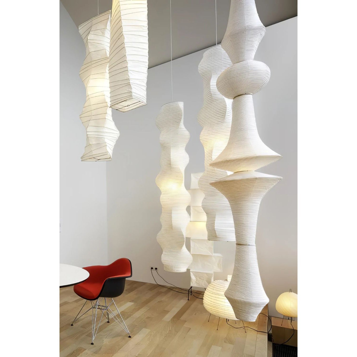 The lamp's totem-like shape from a distance.