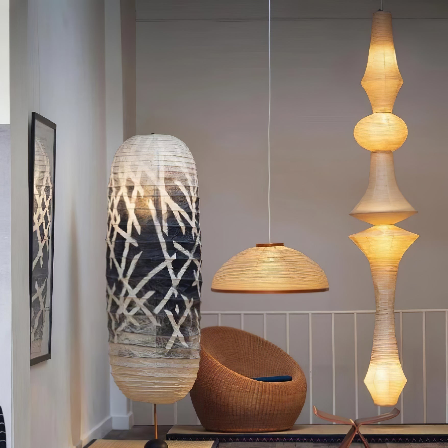 Lustra Pendant Light Washi Paper E for Living Room-Neutral Decor