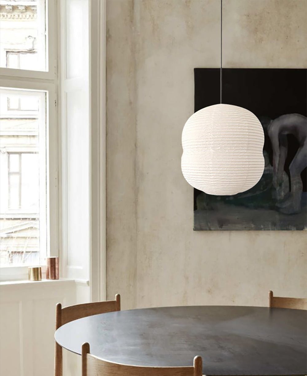 Olive Minimalist Rice Paper Pendant Light-Neutral Decor