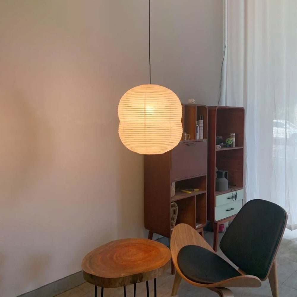 Olive Minimalist Rice Paper Pendant Light-Neutral Decor