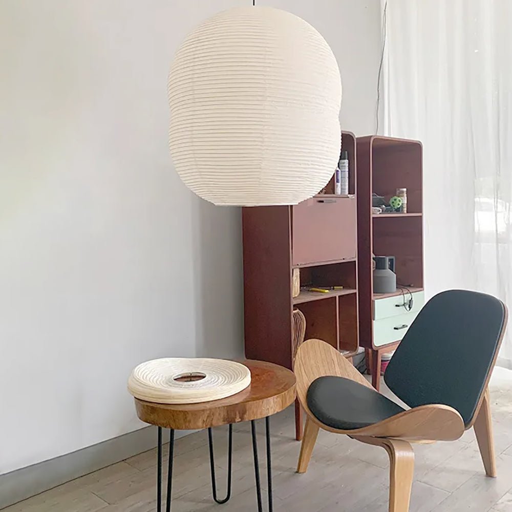 Olive Minimalist Rice Paper Pendant Light-Neutral Decor
