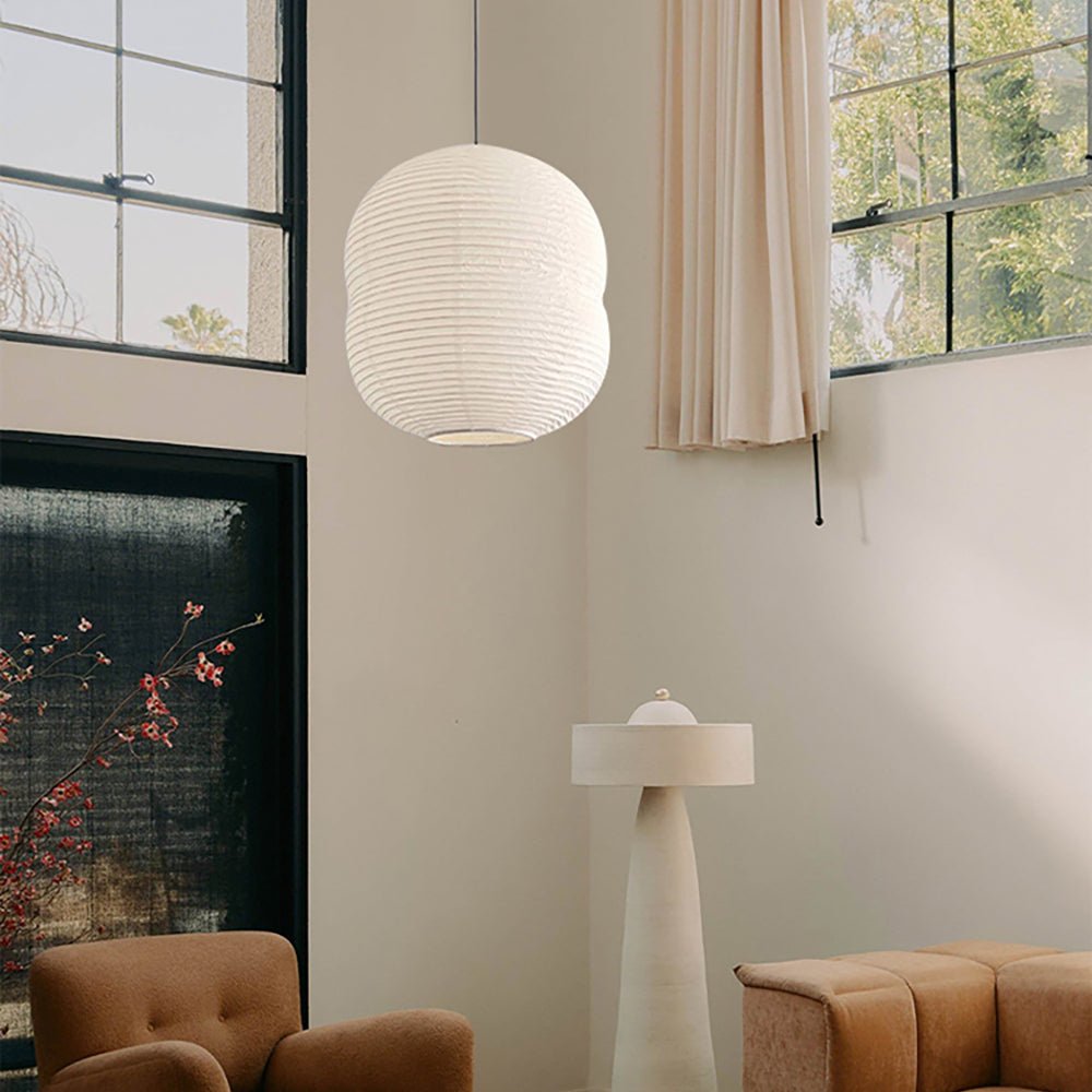 Olive Minimalist Rice Paper Pendant Light-Neutral Decor