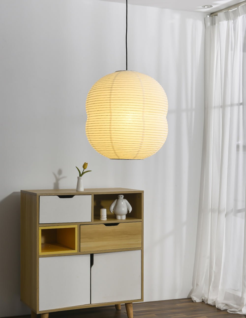 Olive Minimalist Rice Paper Pendant Light-Neutral Decor