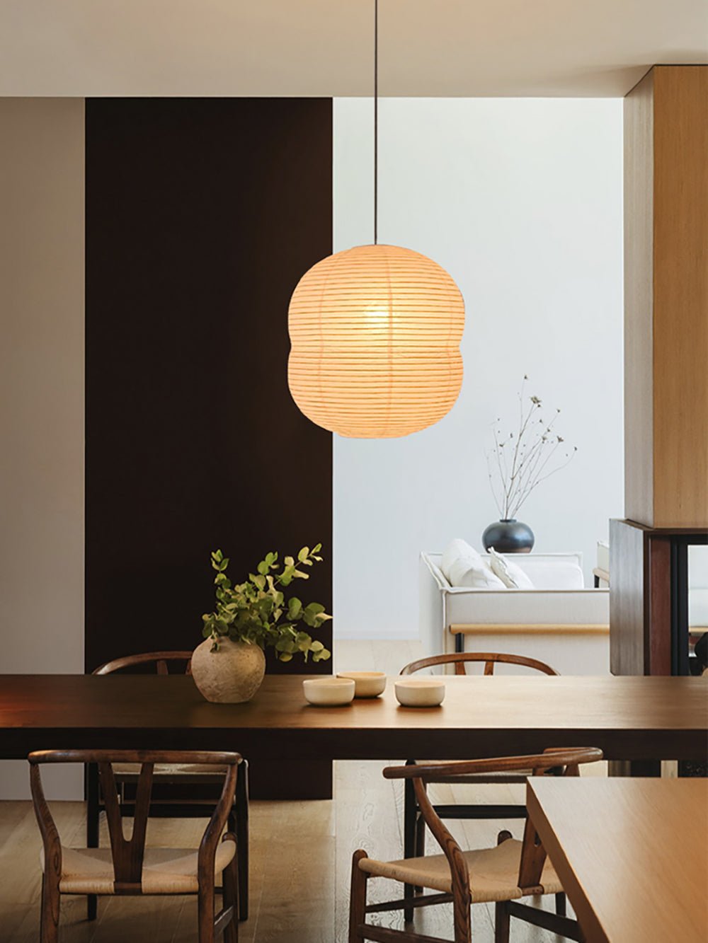 Olive Minimalist Rice Paper Pendant Light-Neutral Decor