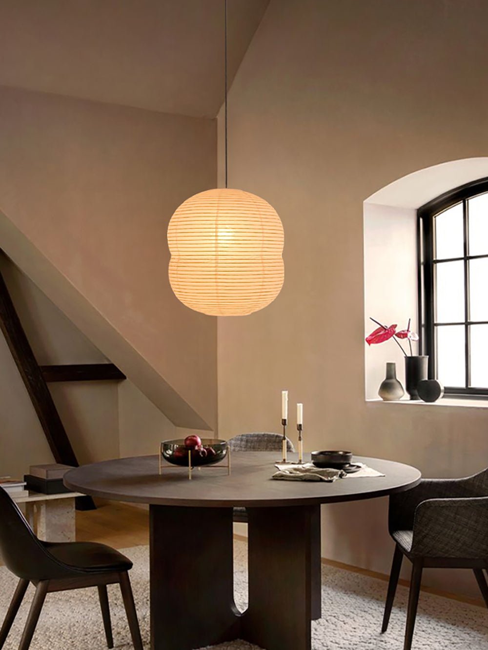 Olive Minimalist Rice Paper Pendant Light-Neutral Decor