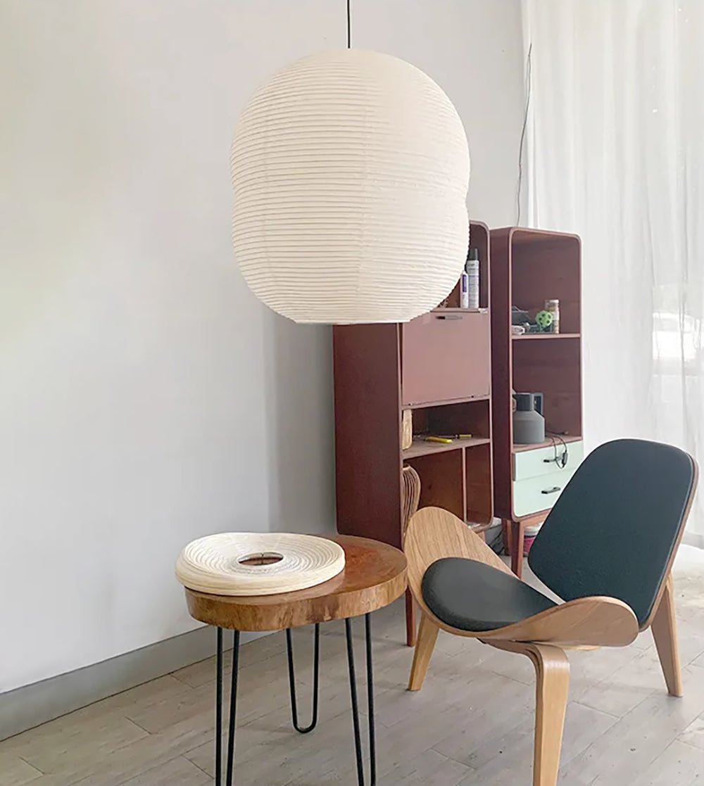 Olive Minimalist Rice Paper Pendant Light-Neutral Decor