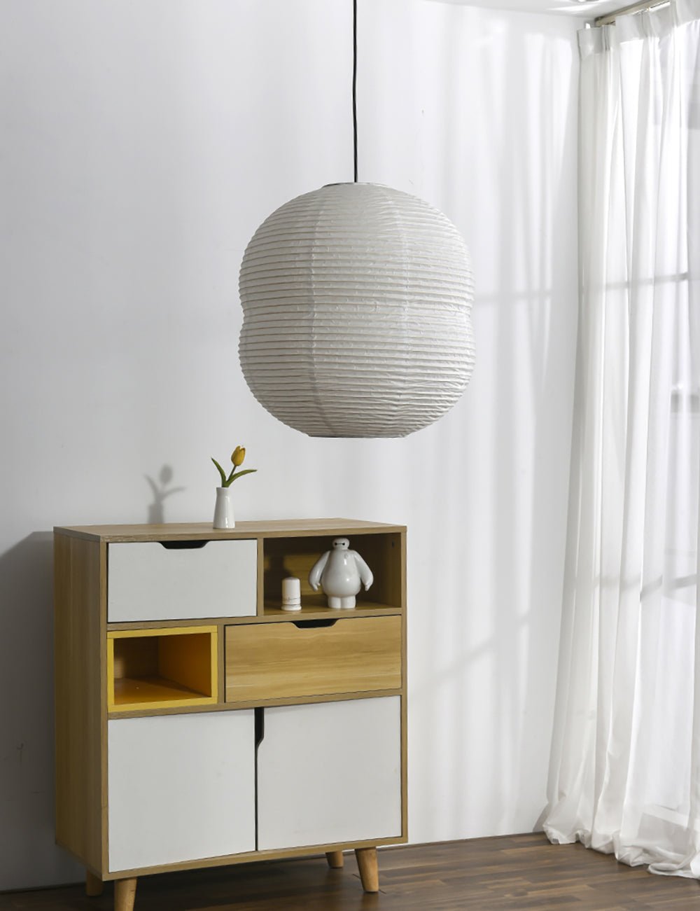 Olive Minimalist Rice Paper Pendant Light-Neutral Decor