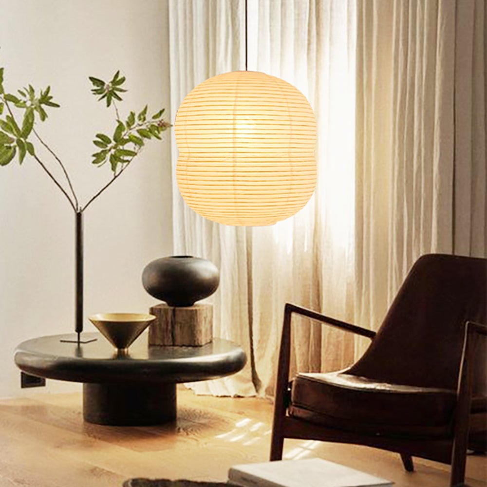 Olive Minimalist Rice Paper Pendant Light-Neutral Decor