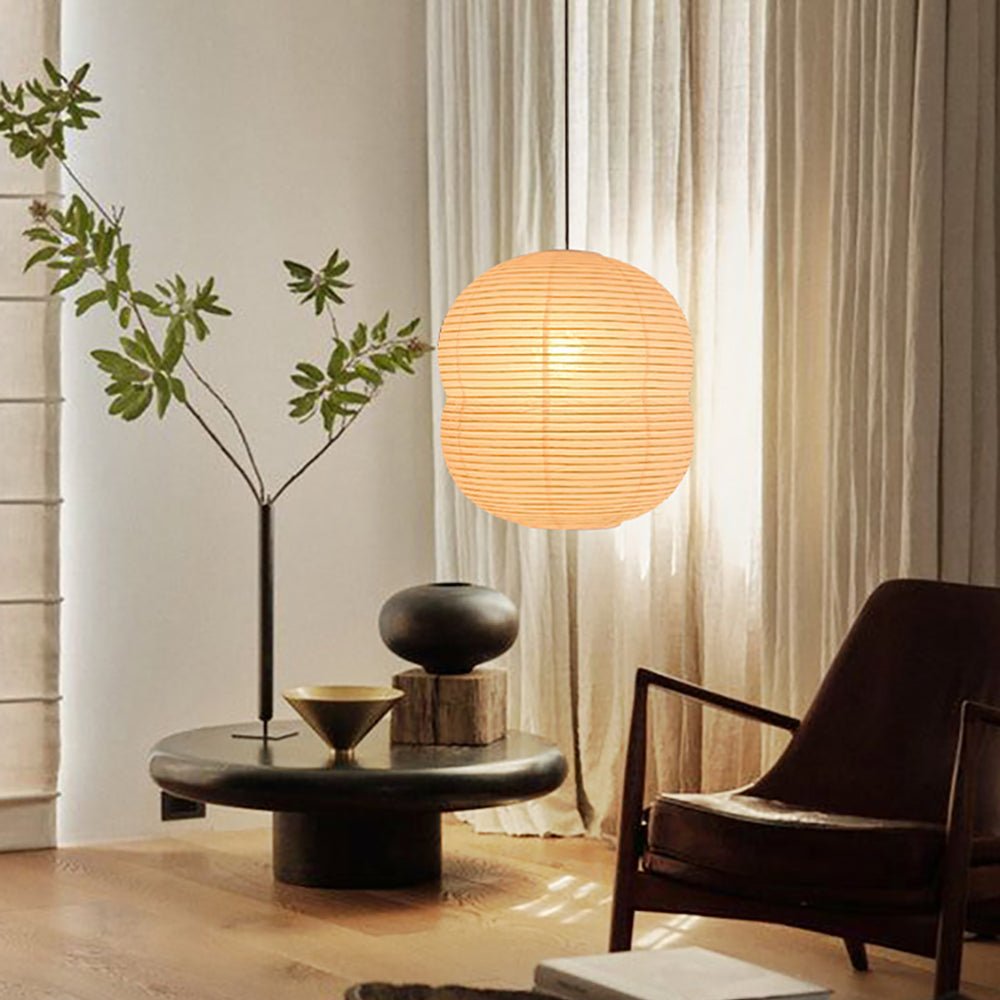 Olive Minimalist Rice Paper Pendant Light-Neutral Decor