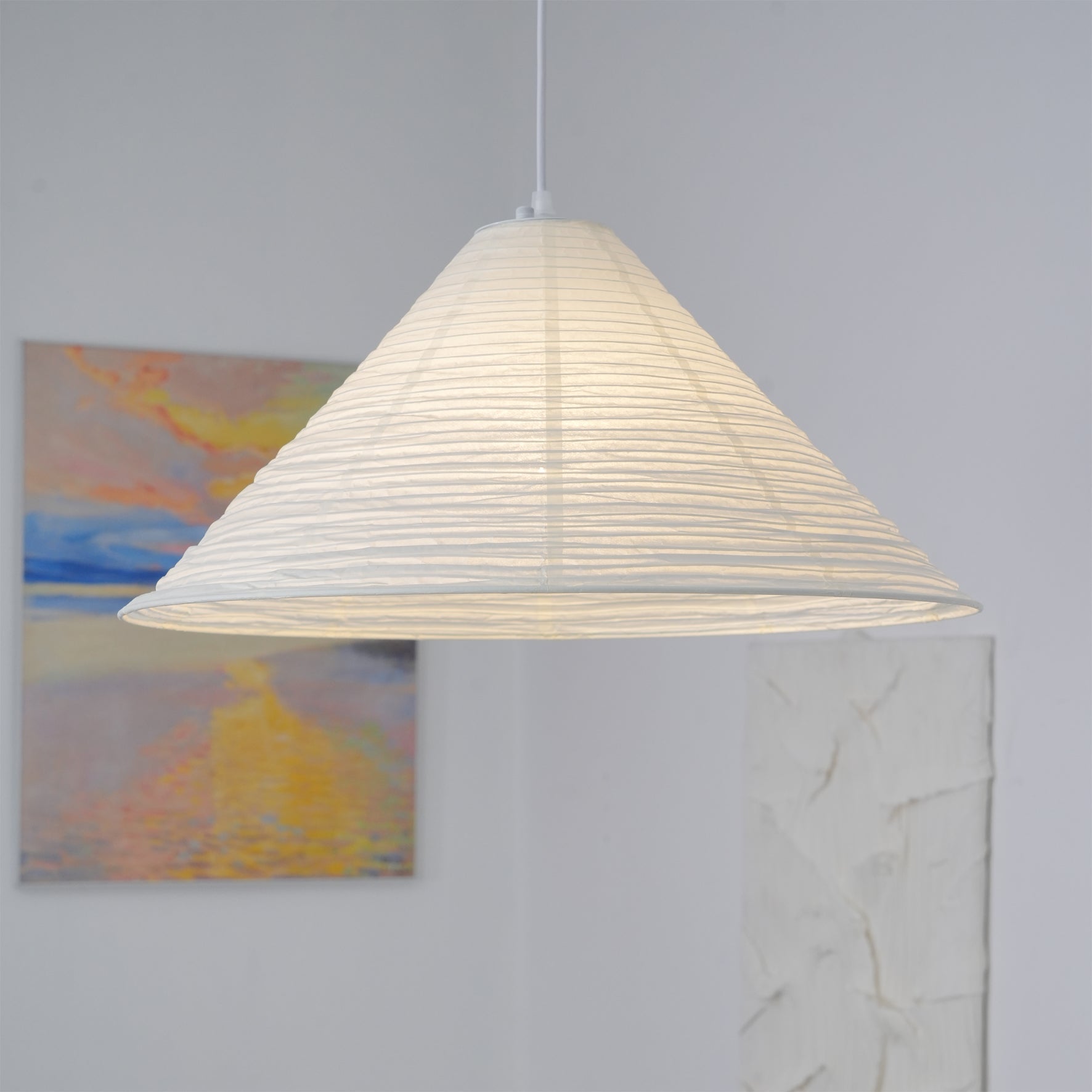 Conic Paper Pyramid Pendant Lamp-Neutral Decor
